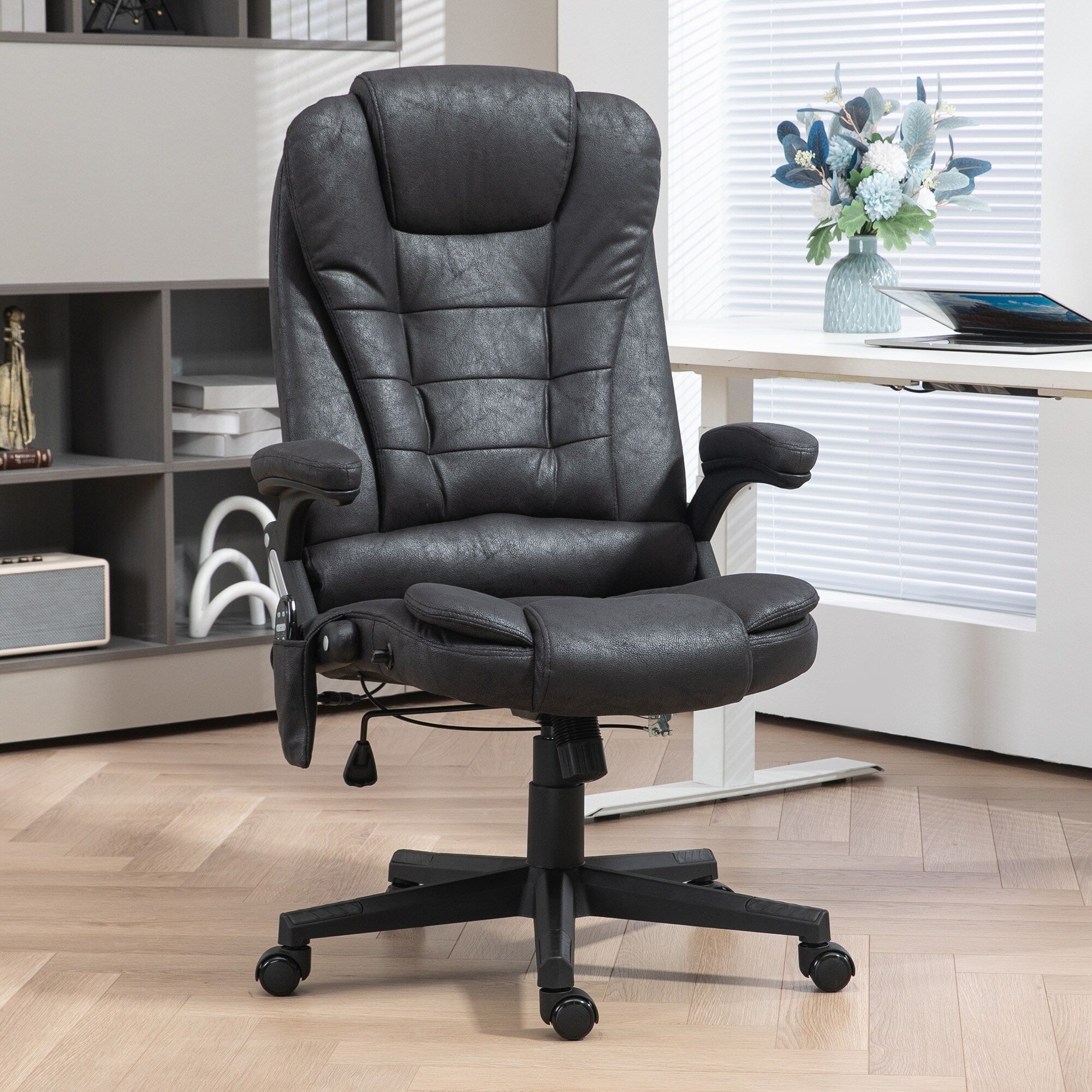Fauteuil de bureau ergonomique chauffant et massant, inclinable, dossier haut, avec vibrations à 6 points et hauteur réglable