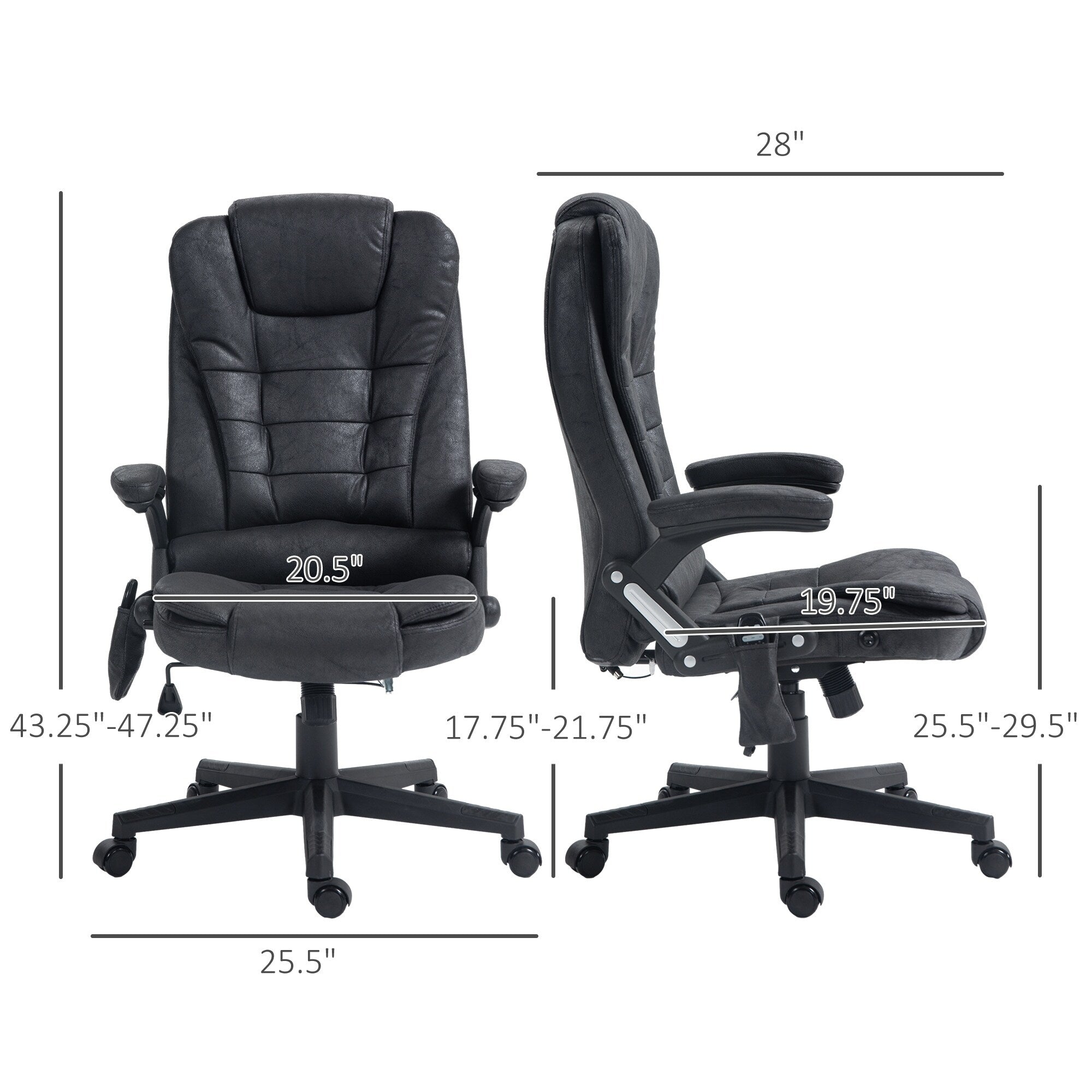 Fauteuil de bureau ergonomique chauffant et massant, inclinable, dossier haut, avec vibrations à 6 points et hauteur réglable