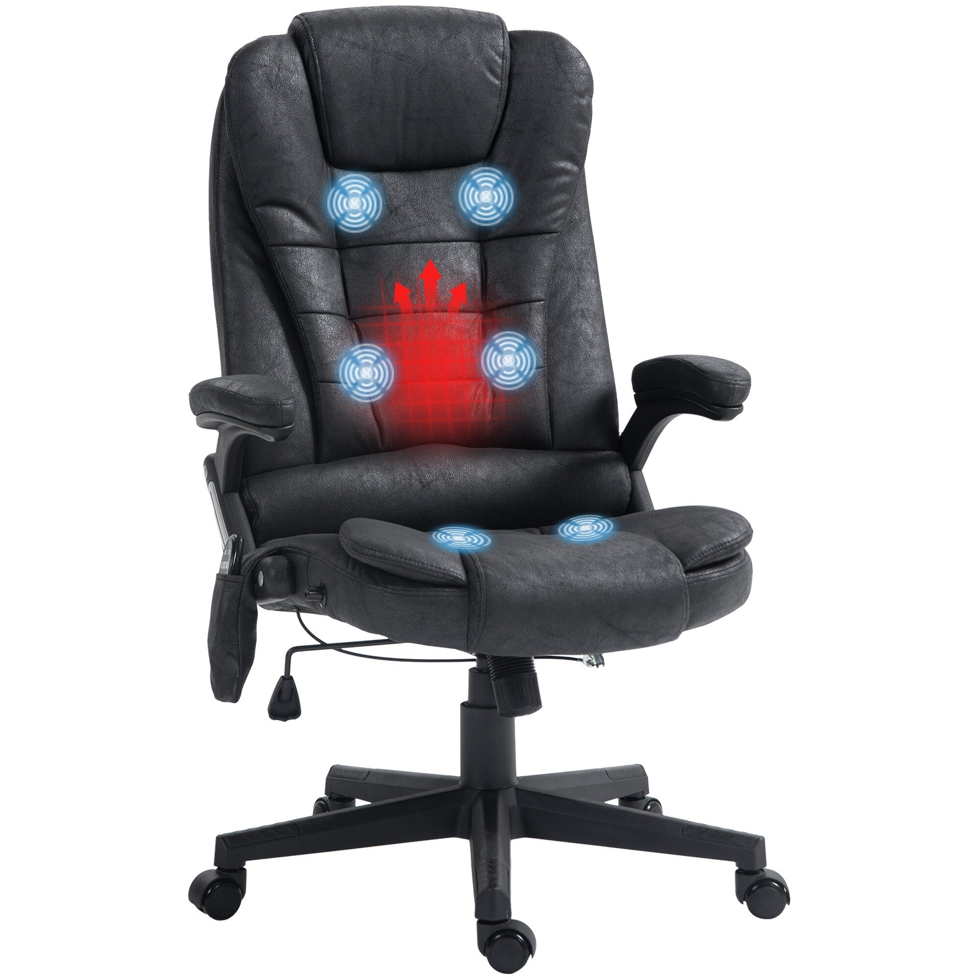 Fauteuil de bureau ergonomique chauffant et massant, inclinable, dossier haut, avec vibrations à 6 points et hauteur réglable