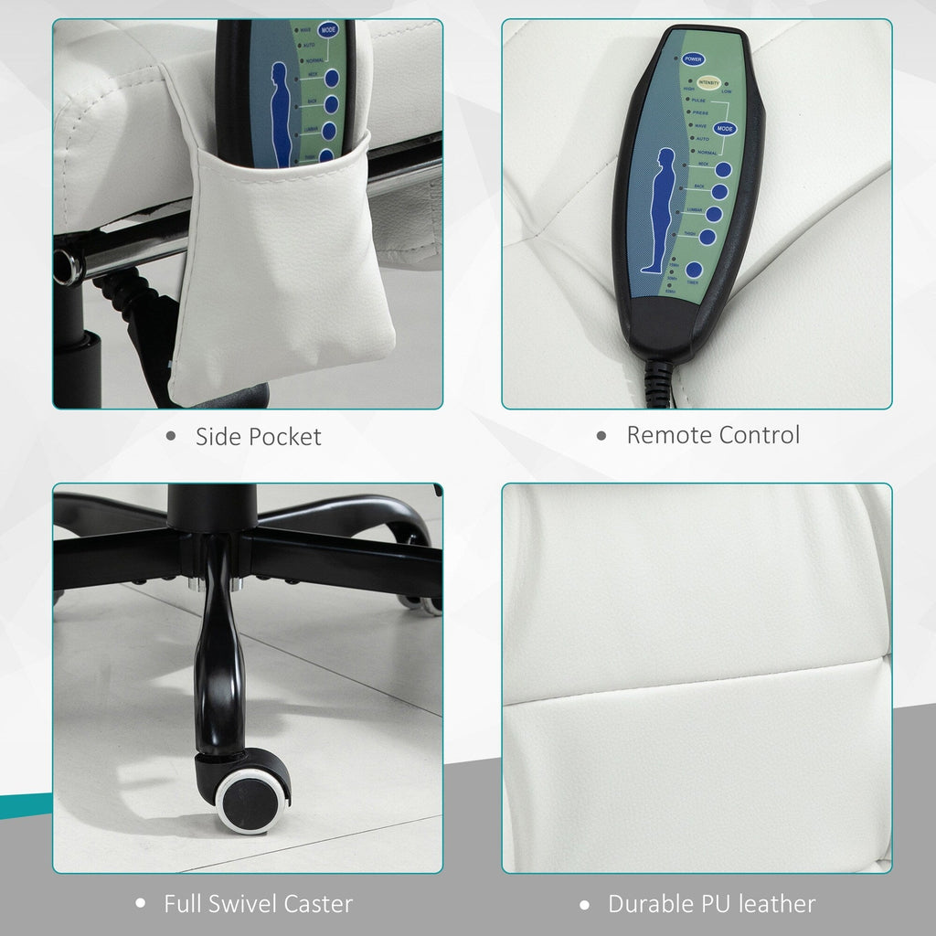 Fauteuil de bureau ergonomique à dossier haut, inclinable et rembourré en cuir synthétique, avec repose-pieds rétractable et vibrant à 7 points