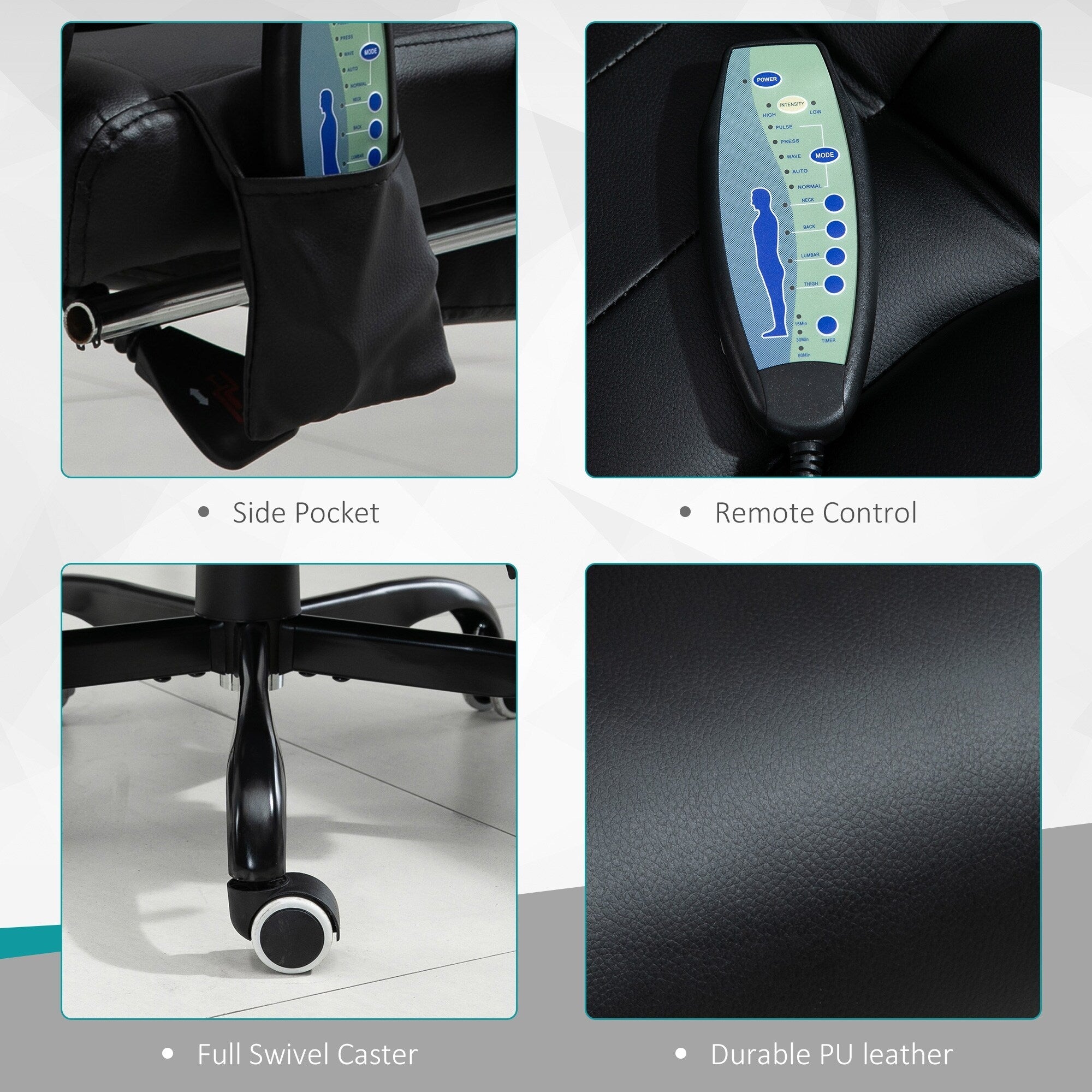 Fauteuil de bureau ergonomique et massant, inclinable et réglable, avec vibrations à 7 points et repose-pieds