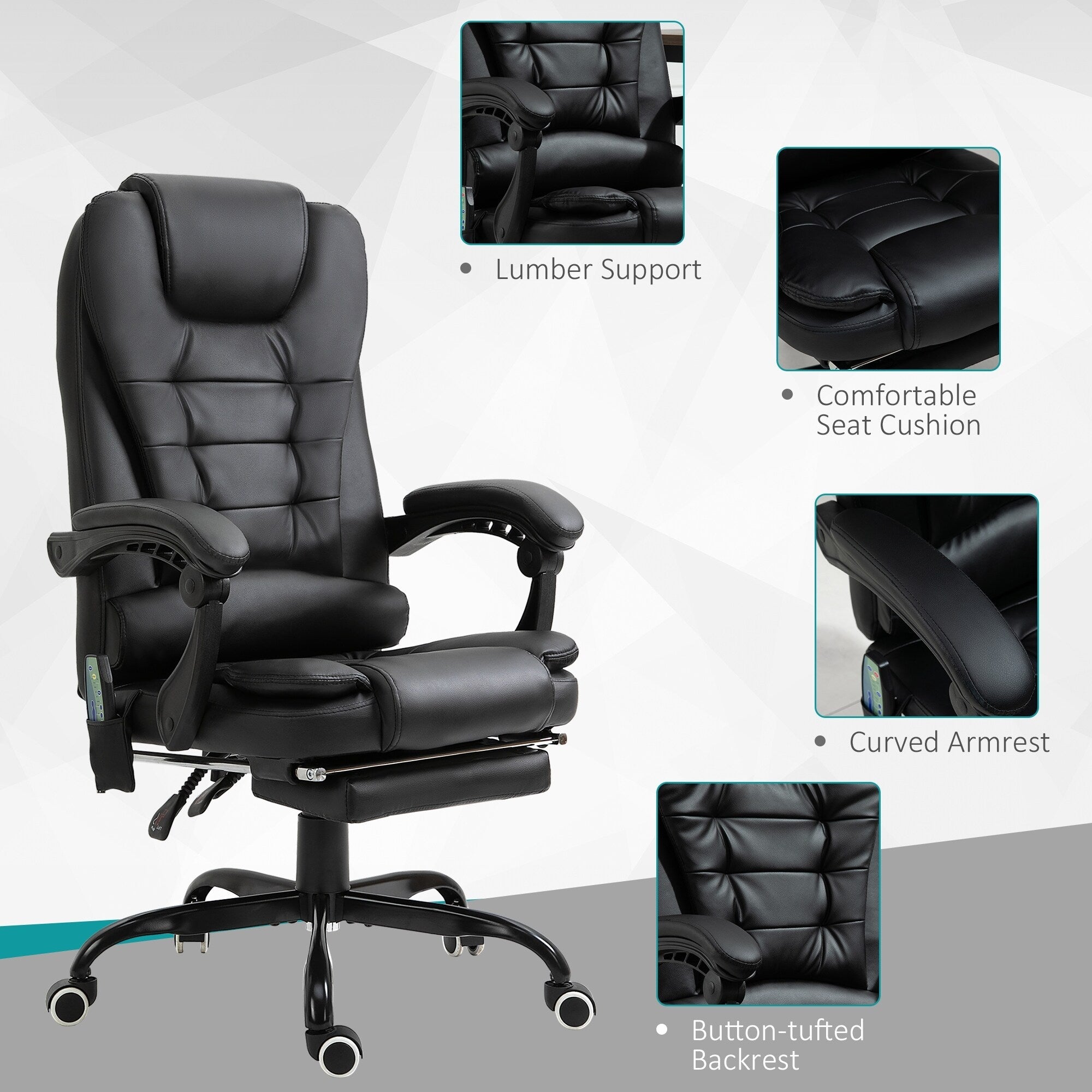 Fauteuil de bureau ergonomique et massant, inclinable et réglable, avec vibrations à 7 points et repose-pieds