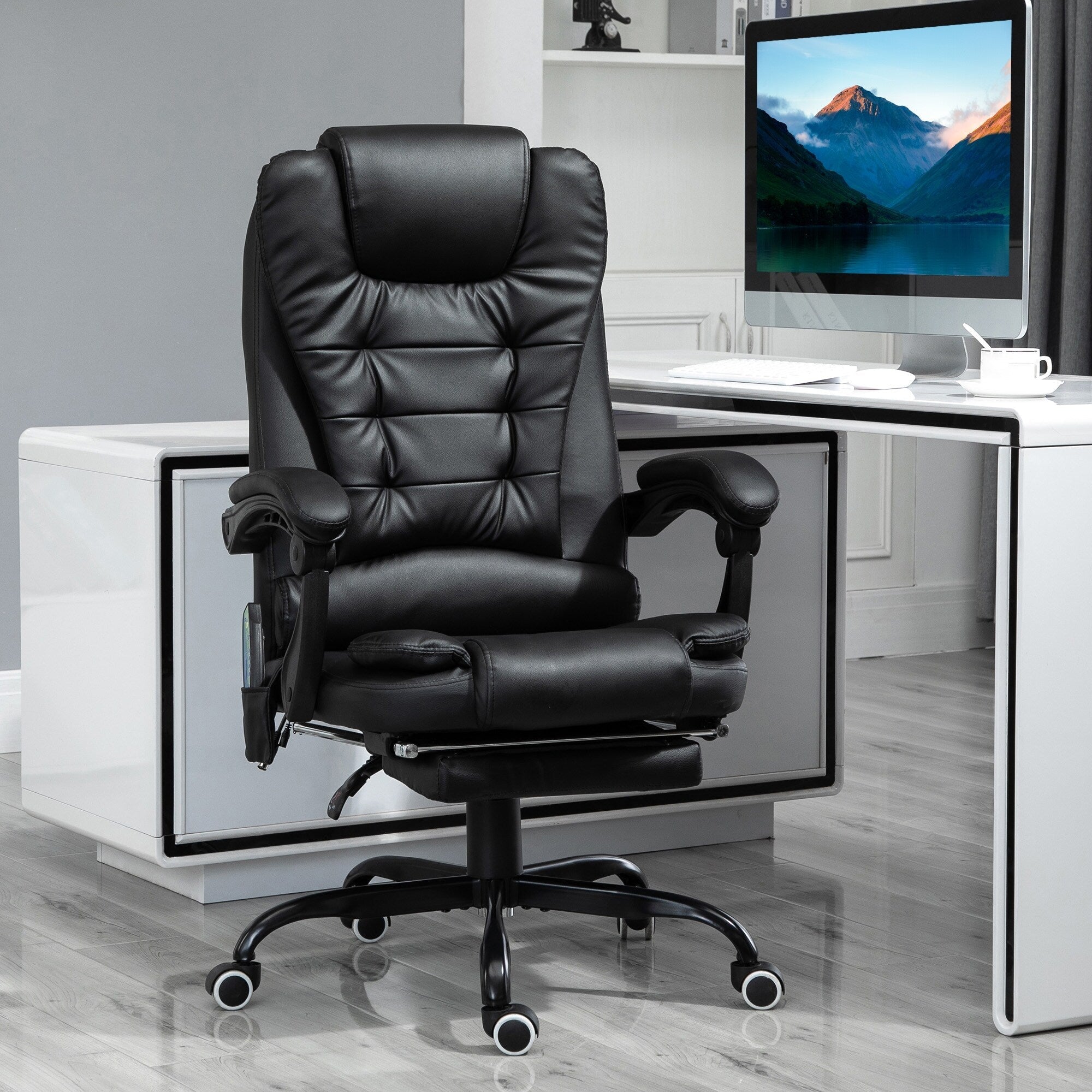 Fauteuil de bureau ergonomique et massant, inclinable et réglable, avec vibrations à 7 points et repose-pieds