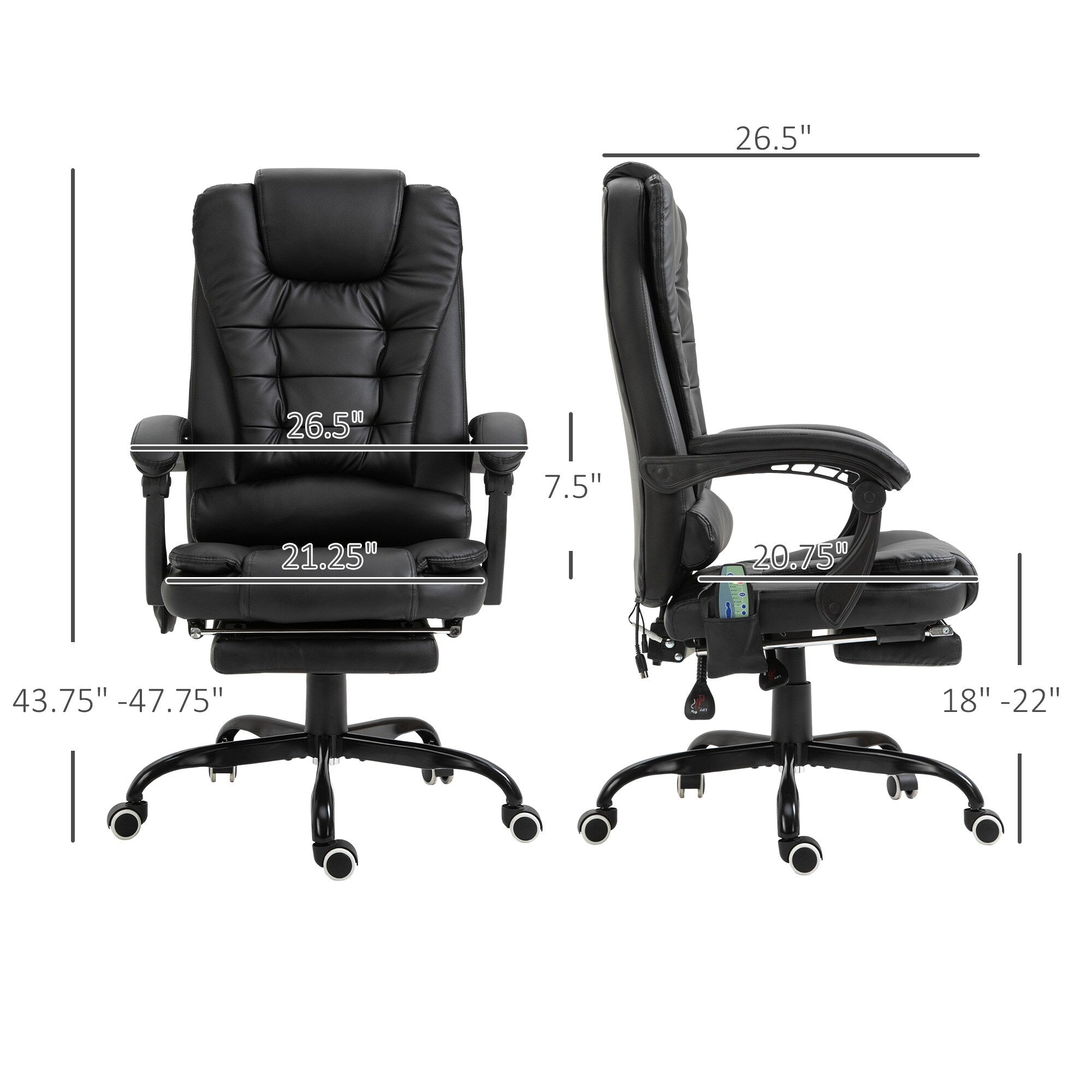 Fauteuil de bureau ergonomique et massant, inclinable et réglable, avec vibrations à 7 points et repose-pieds