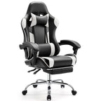 Fauteuil de jeu ergonomique pivotant à 360° en cuir PU avec repose-pieds, appui-tête, support lombaire et hauteur réglable
