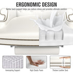 Fauteuil de bureau pivotant ergonomique en similicuir avec repose-pieds, dossier capitonné et décoration cloutée