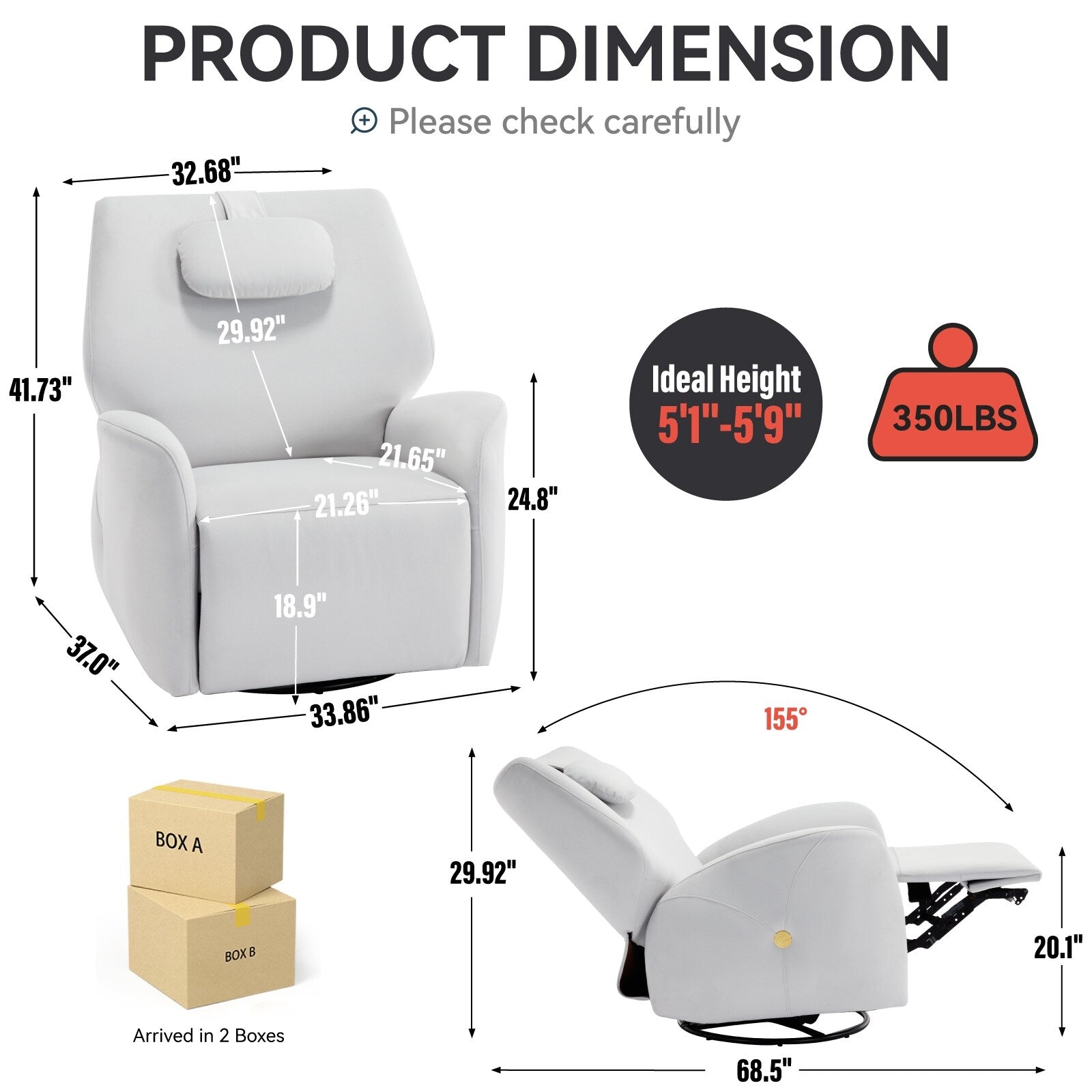 Fauteuil inclinable électrique ergonomique, pivotant et à bascule, avec ports USB et Type-C, coussin de soutien lombaire et cervical