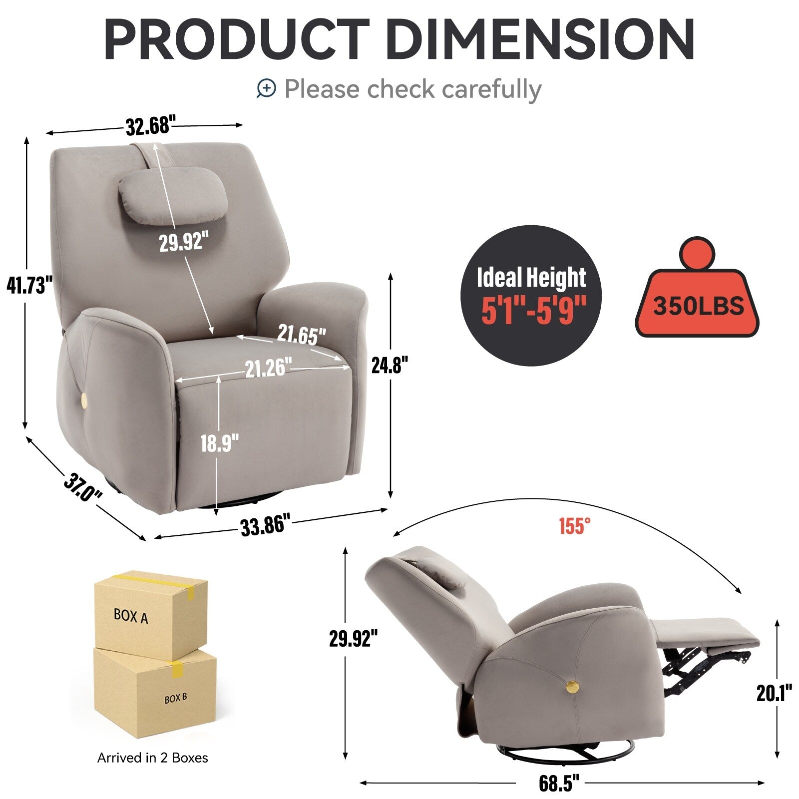 Fauteuil inclinable électrique ergonomique, pivotant et à bascule, avec ports USB et Type-C, coussin de soutien lombaire et cervical