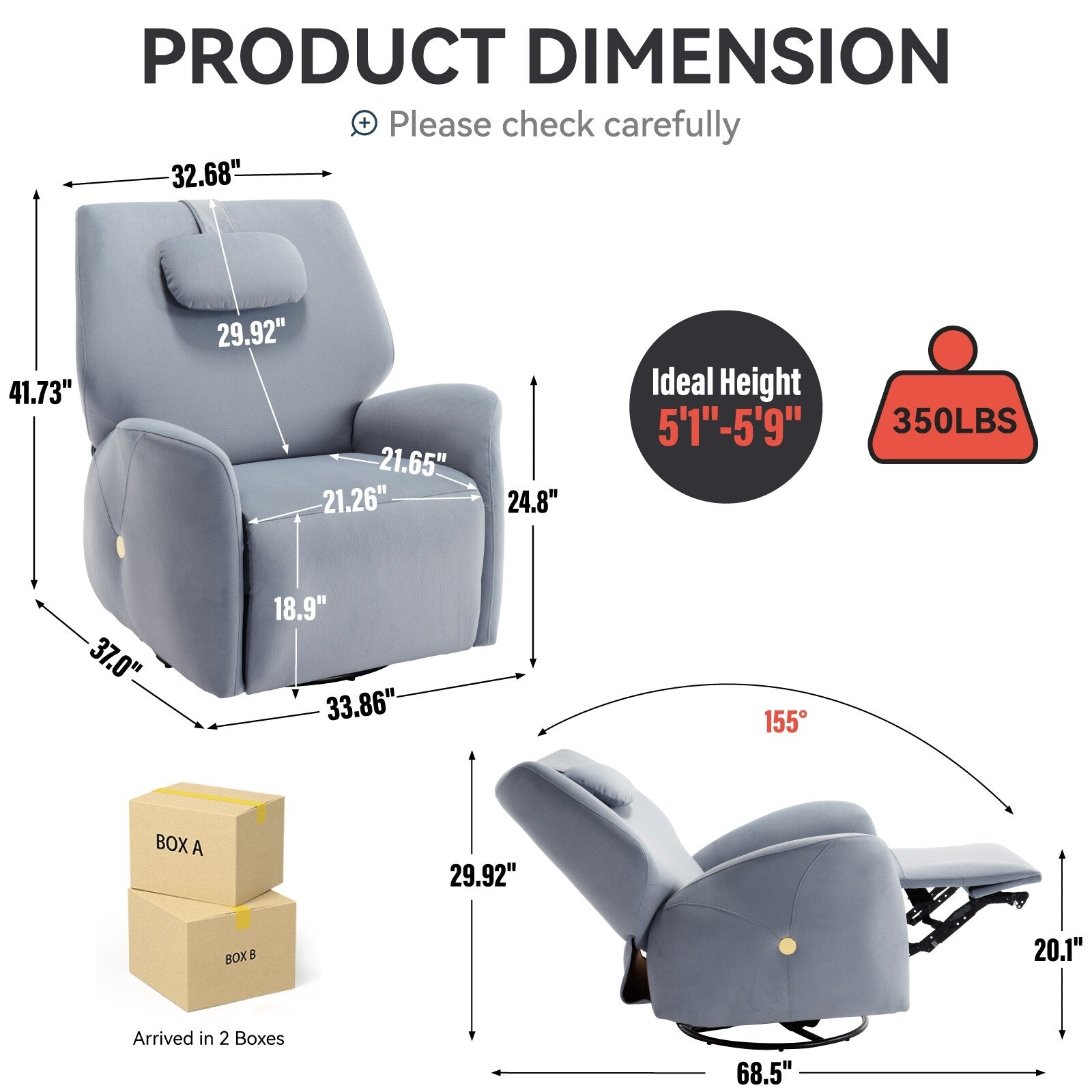 Fauteuil inclinable électrique ergonomique, pivotant et à bascule, avec ports USB et Type-C, coussin de soutien lombaire et cervical