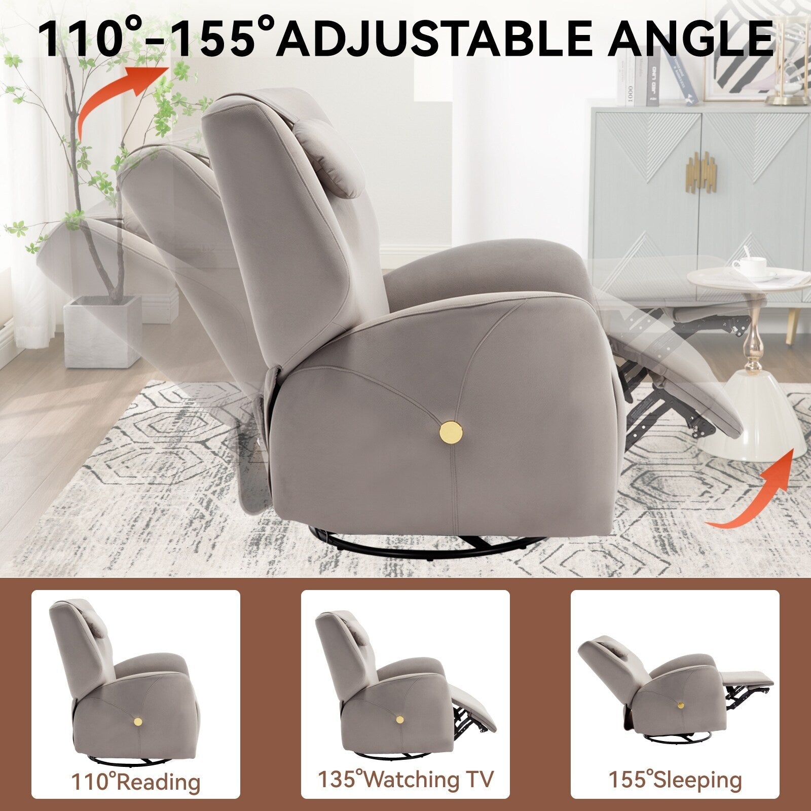 Fauteuil inclinable électrique ergonomique, pivotant et à bascule, avec ports USB et Type-C, coussin de soutien lombaire et cervical