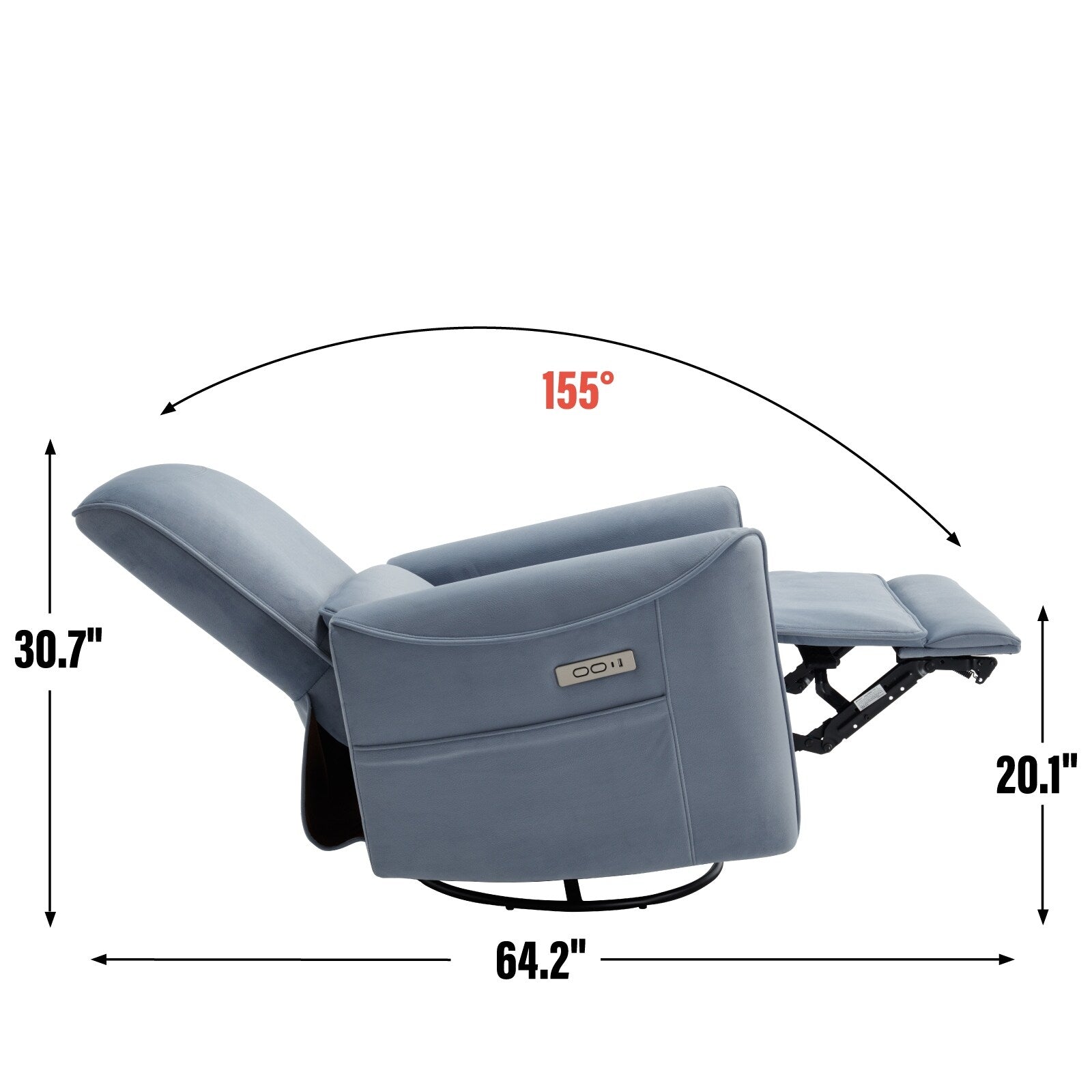 Fauteuil inclinable électrique ergonomique pivotant à 270°, mouvement de bascule doux, revêtement durable, ports USB et Type-C