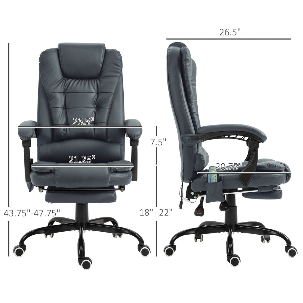 Chaise de bureau ergonomique à vibrations et massage avec dossier inclinable, hauteur réglable et repose-pieds rétractable