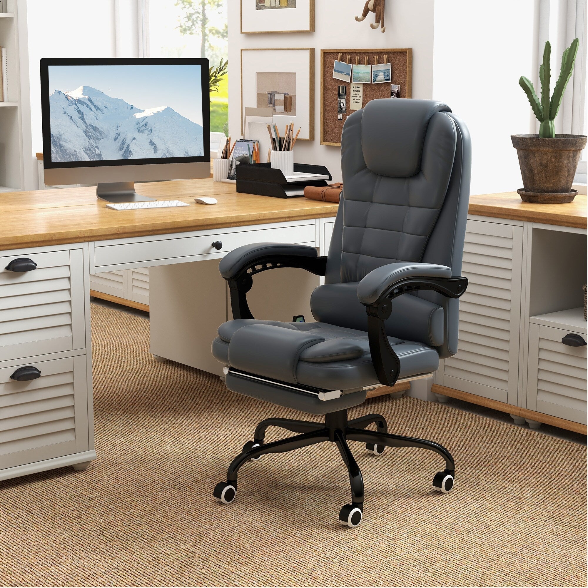 Chaise de bureau ergonomique à vibrations et massage avec dossier inclinable, hauteur réglable et repose-pieds rétractable