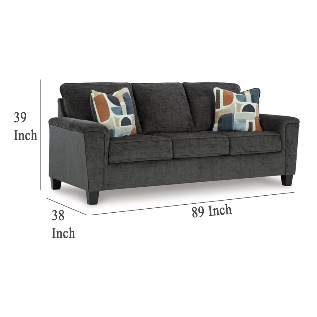 Canapé Erin, 2 coussins décoratifs, 226 cm, peluche gris foncé, polyester