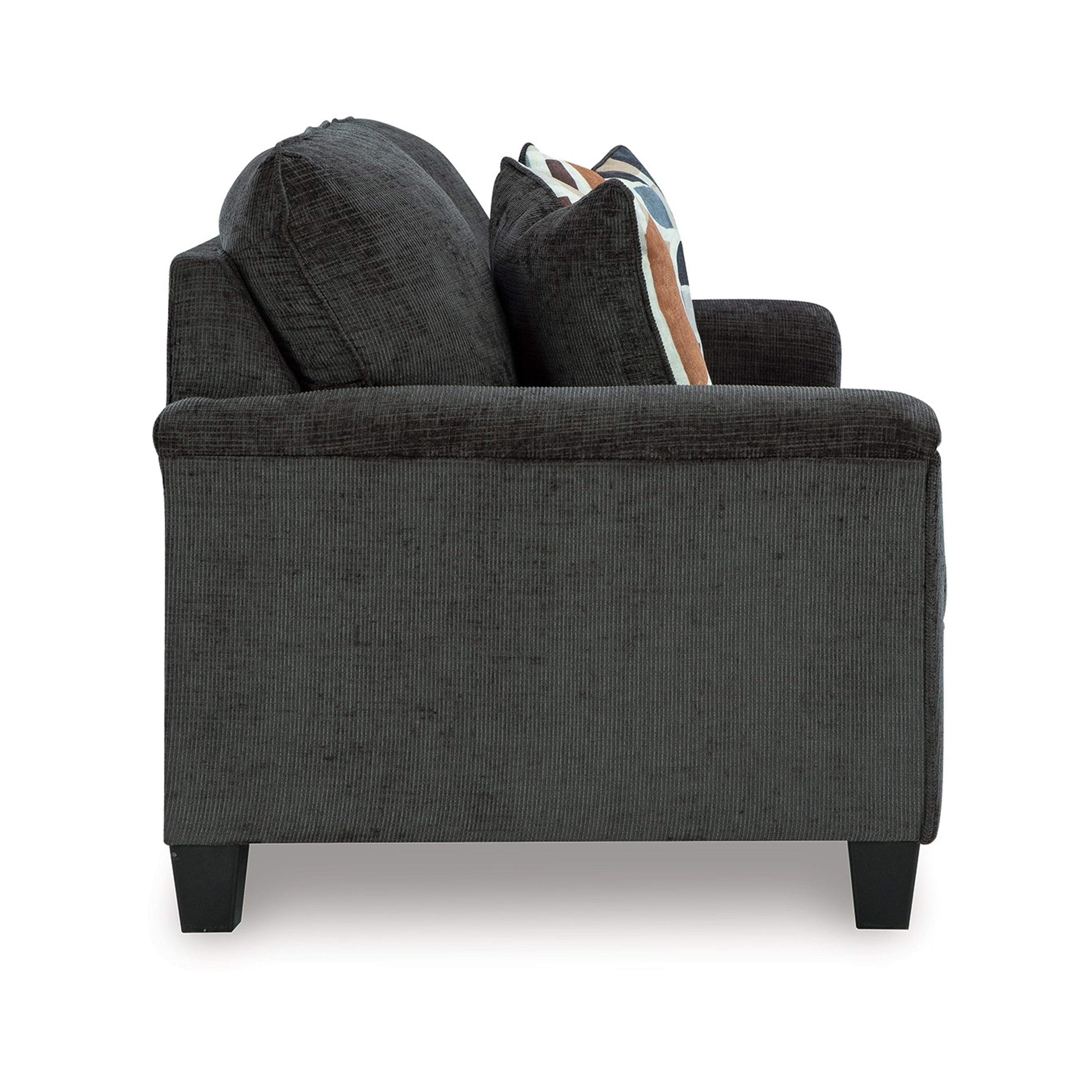 Canapé Erin, 2 coussins décoratifs, 226 cm, peluche gris foncé, polyester