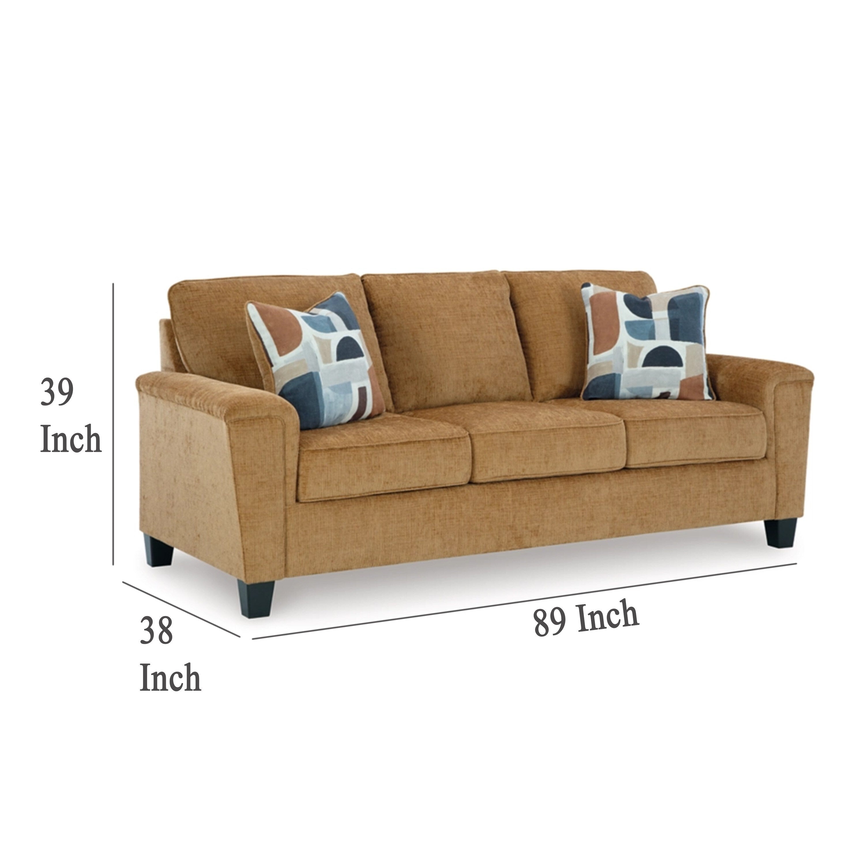 Canapé Erin, 2 coussins décoratifs, 89 pouces, peluche marron clair, polyester