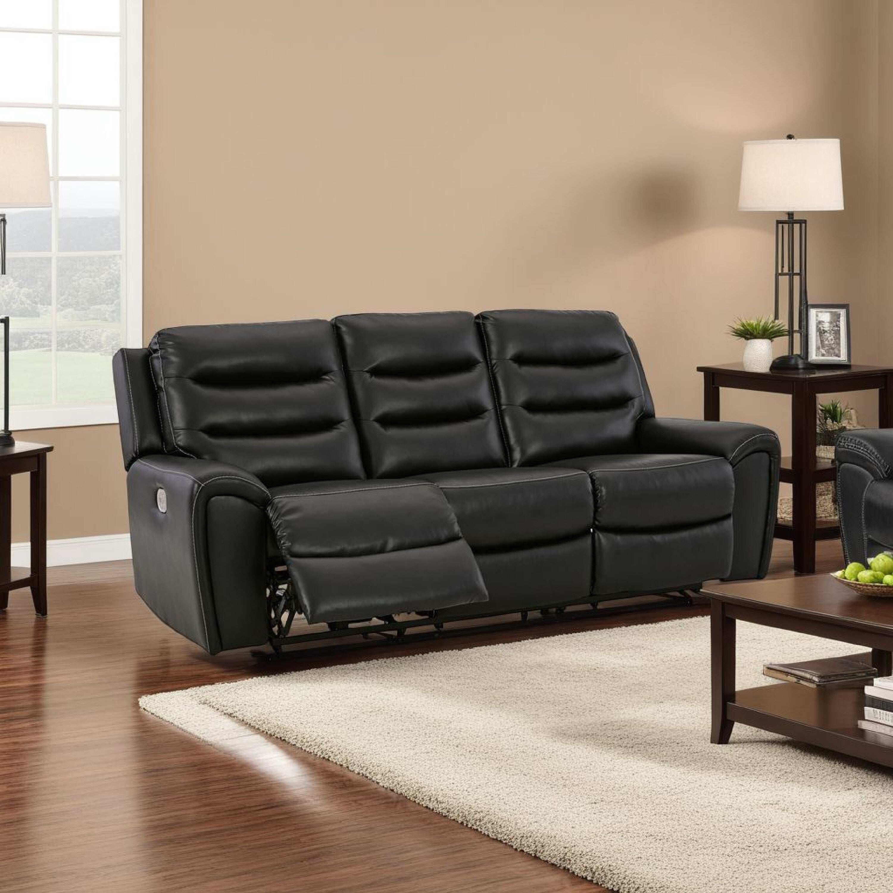 Canapé inclinable électrique Erine avec ports USB, similicuir noir 90 pouces