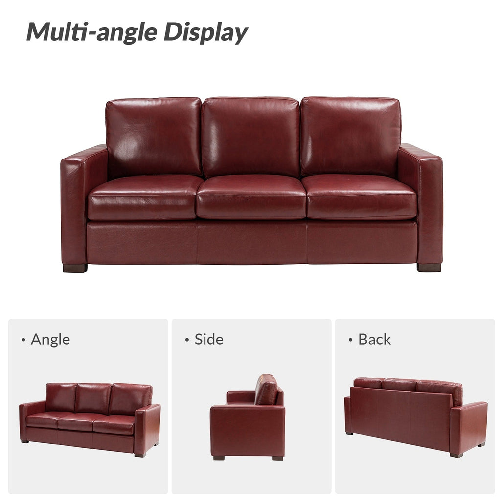 Canapé Ernando 83.46 en cuir véritable avec accoudoirs carrés et coussins