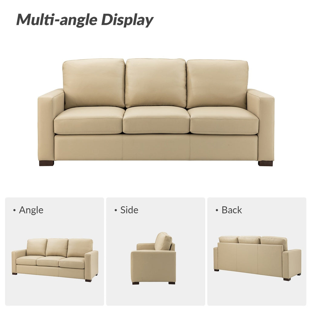 Canapé Ernando 83.46 en cuir véritable avec accoudoirs carrés et coussins