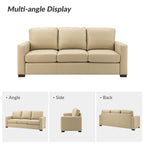 Canapé Ernando 83.46 en cuir véritable avec accoudoirs carrés et coussins