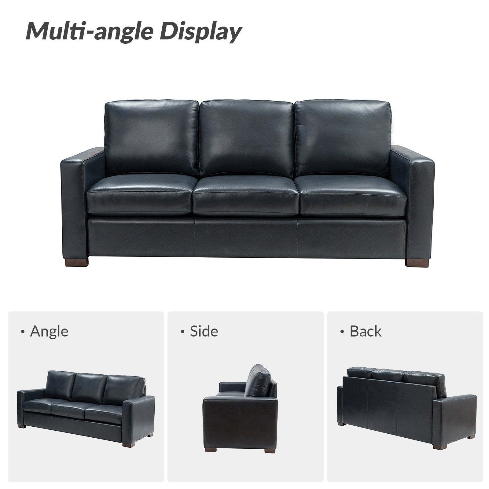 Canapé Ernando 83.46 en cuir véritable avec accoudoirs carrés et coussins