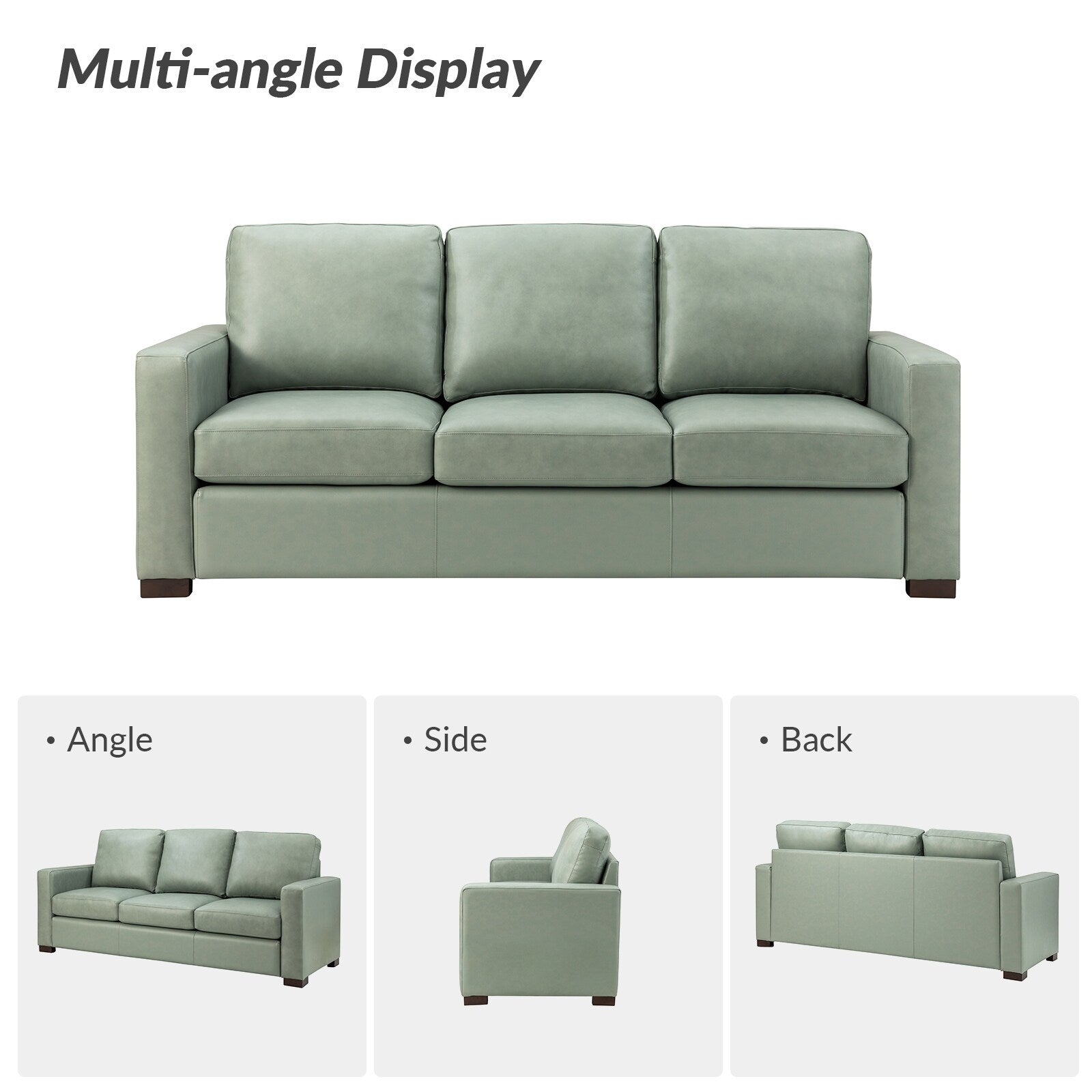 Canapé Ernando 83.46 en cuir véritable avec accoudoirs carrés et coussins