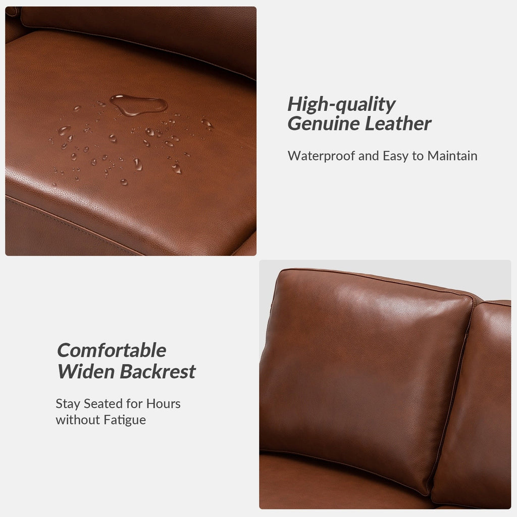 Canapé Ernando 83.46 en cuir véritable avec accoudoirs carrés et coussins