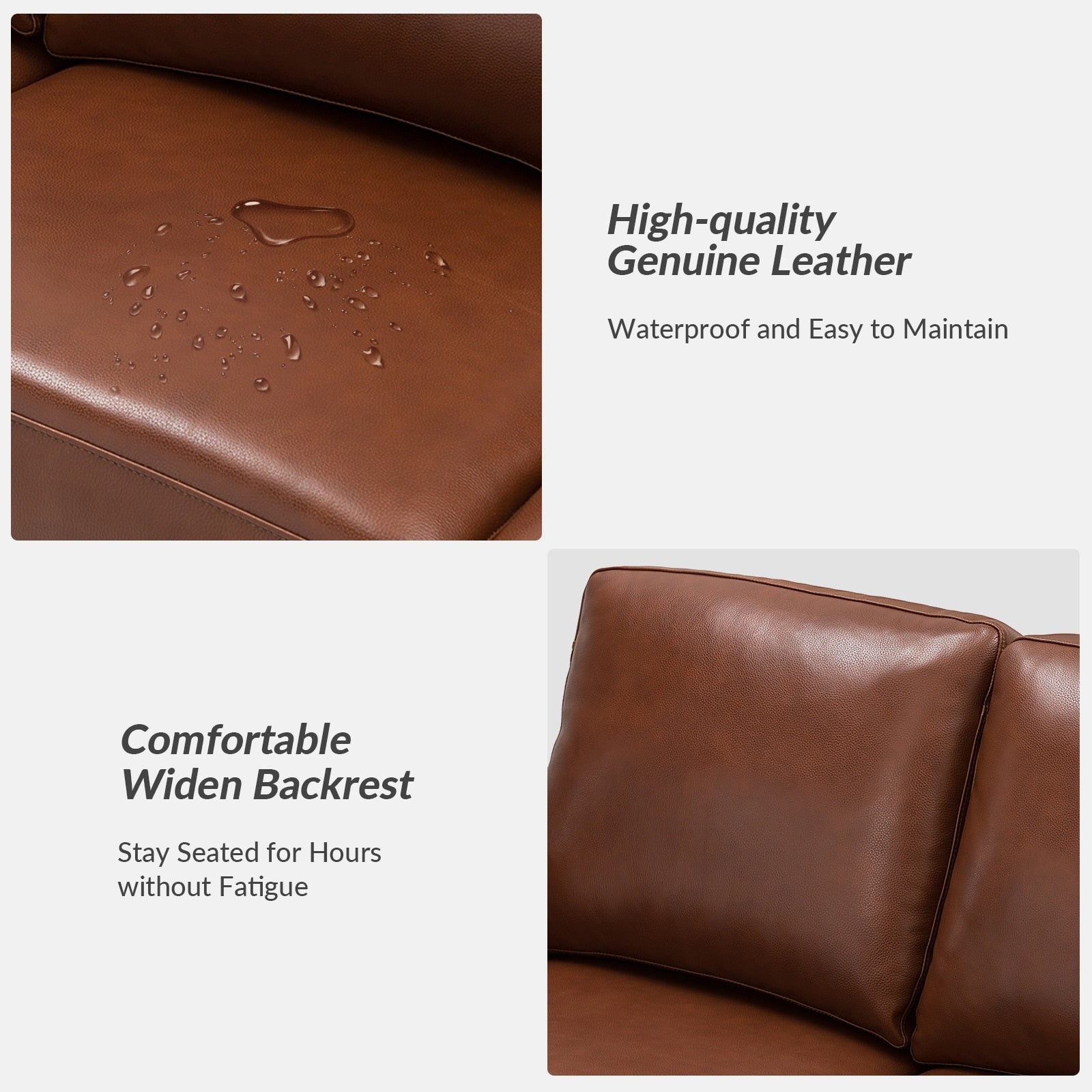 Canapé Ernando 83.46 en cuir véritable avec accoudoirs carrés et coussins