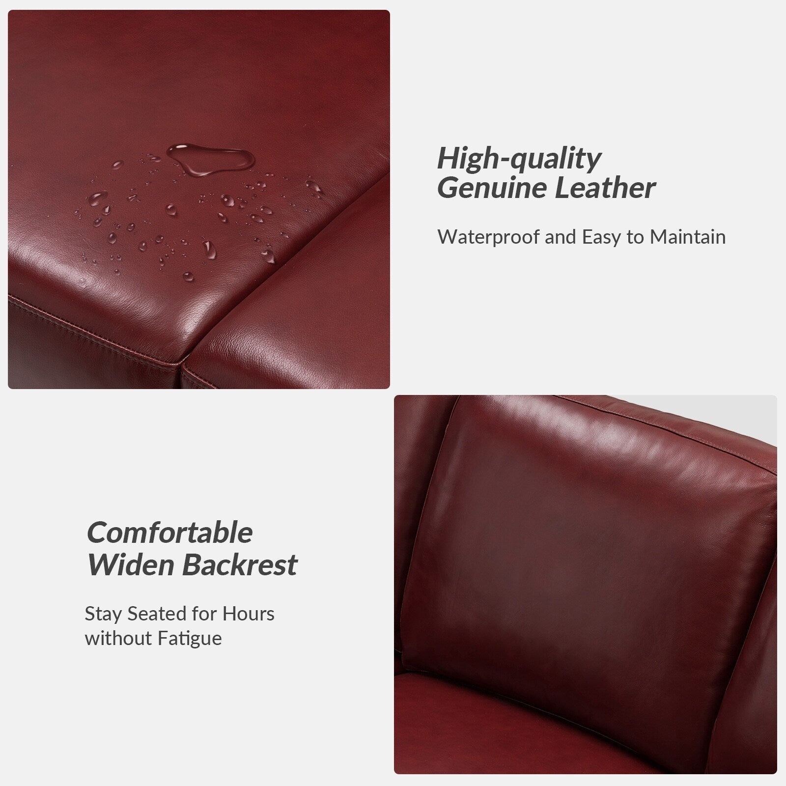 Canapé Ernando 83.46 en cuir véritable avec accoudoirs carrés et coussins