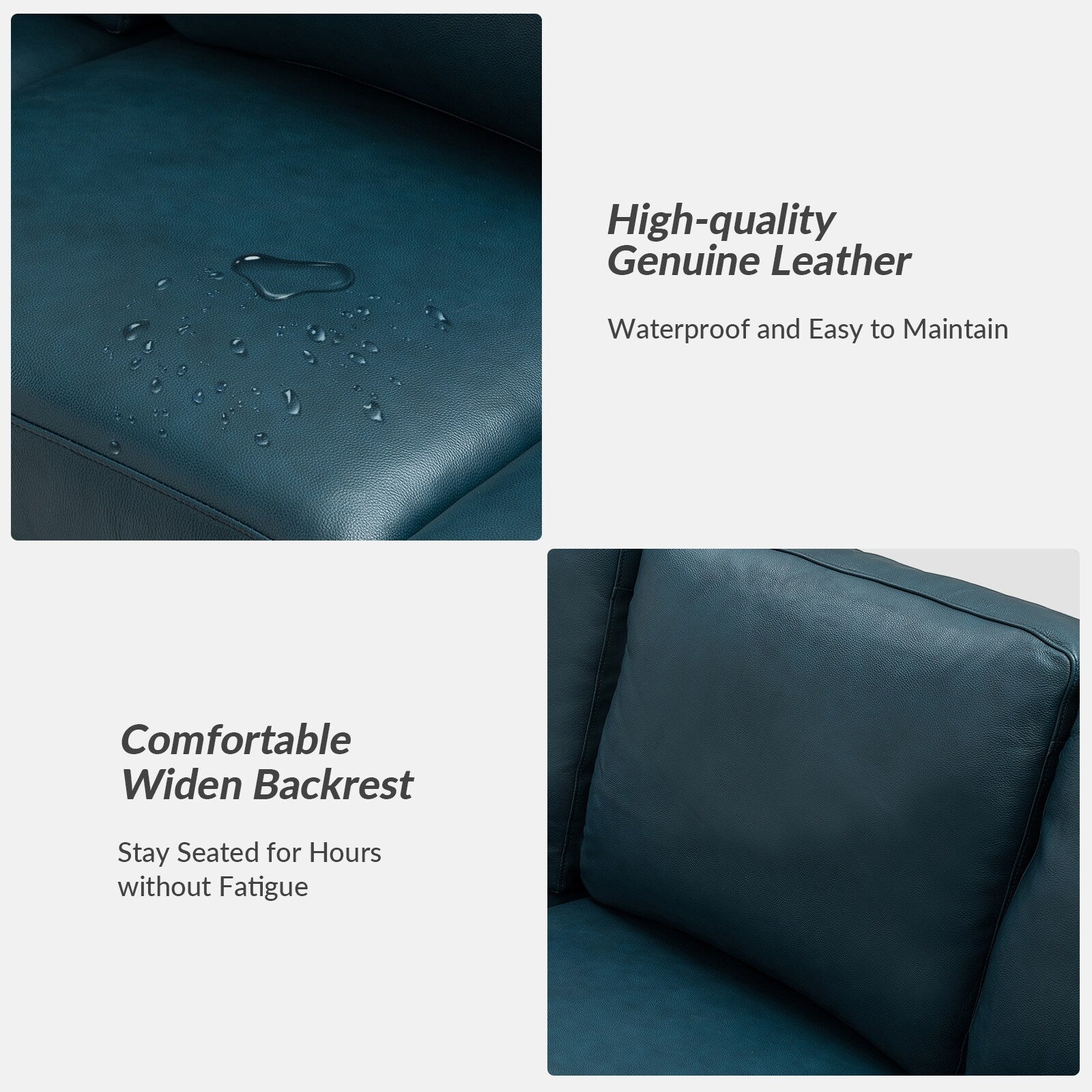 Canapé Ernando 83.46 en cuir véritable avec accoudoirs carrés et coussins