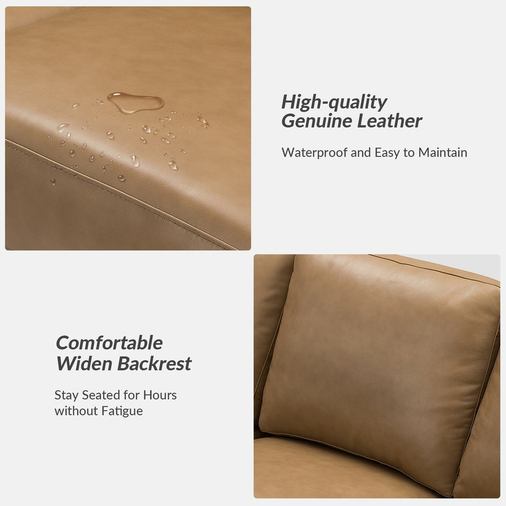 Canapé Ernando 83.46 en cuir véritable avec accoudoirs carrés et coussins