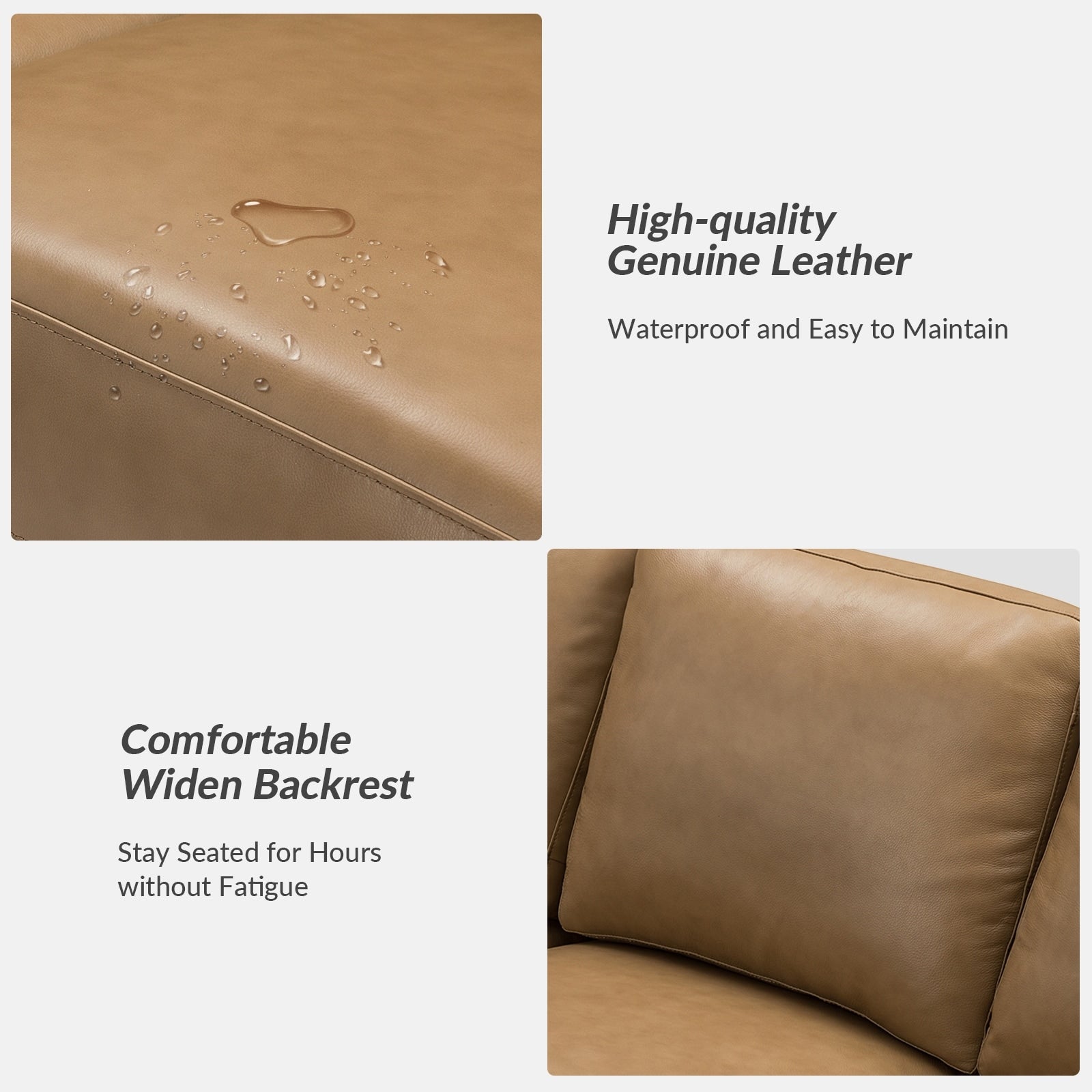 Canapé Ernando 83.46 en cuir véritable avec accoudoirs carrés et coussins