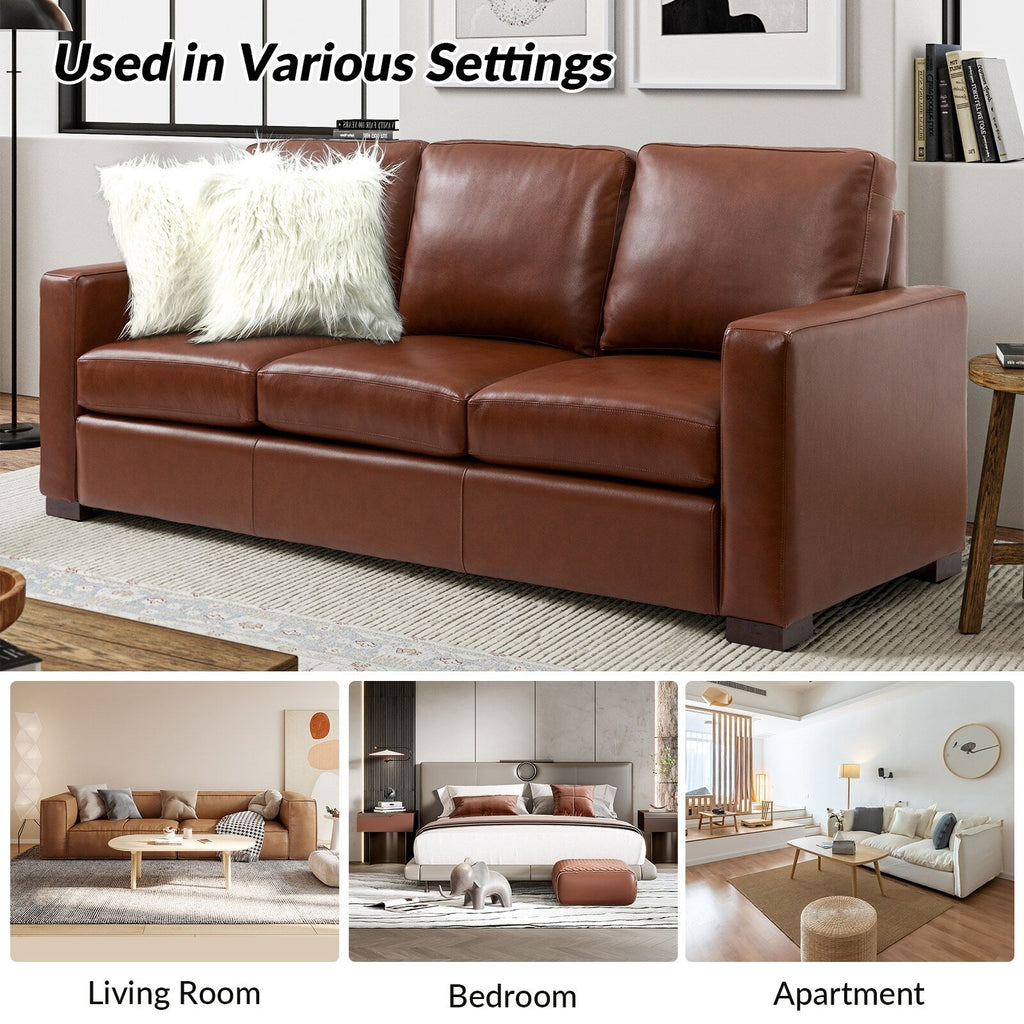 Canapé Ernando 83.46 en cuir véritable avec accoudoirs carrés et coussins