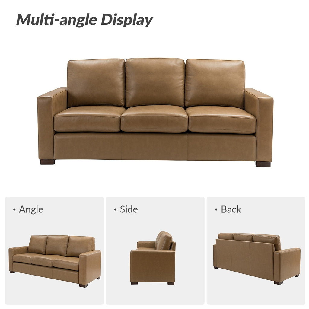 Canapé Ernando 83.46 en cuir véritable avec accoudoirs carrés et coussins