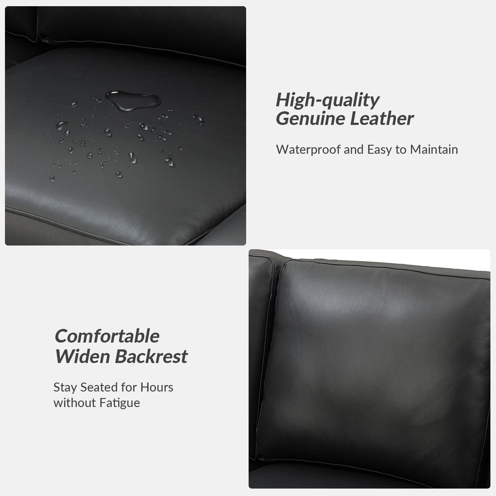 Canapé Ernando 83.46 en cuir véritable avec accoudoirs carrés et coussins