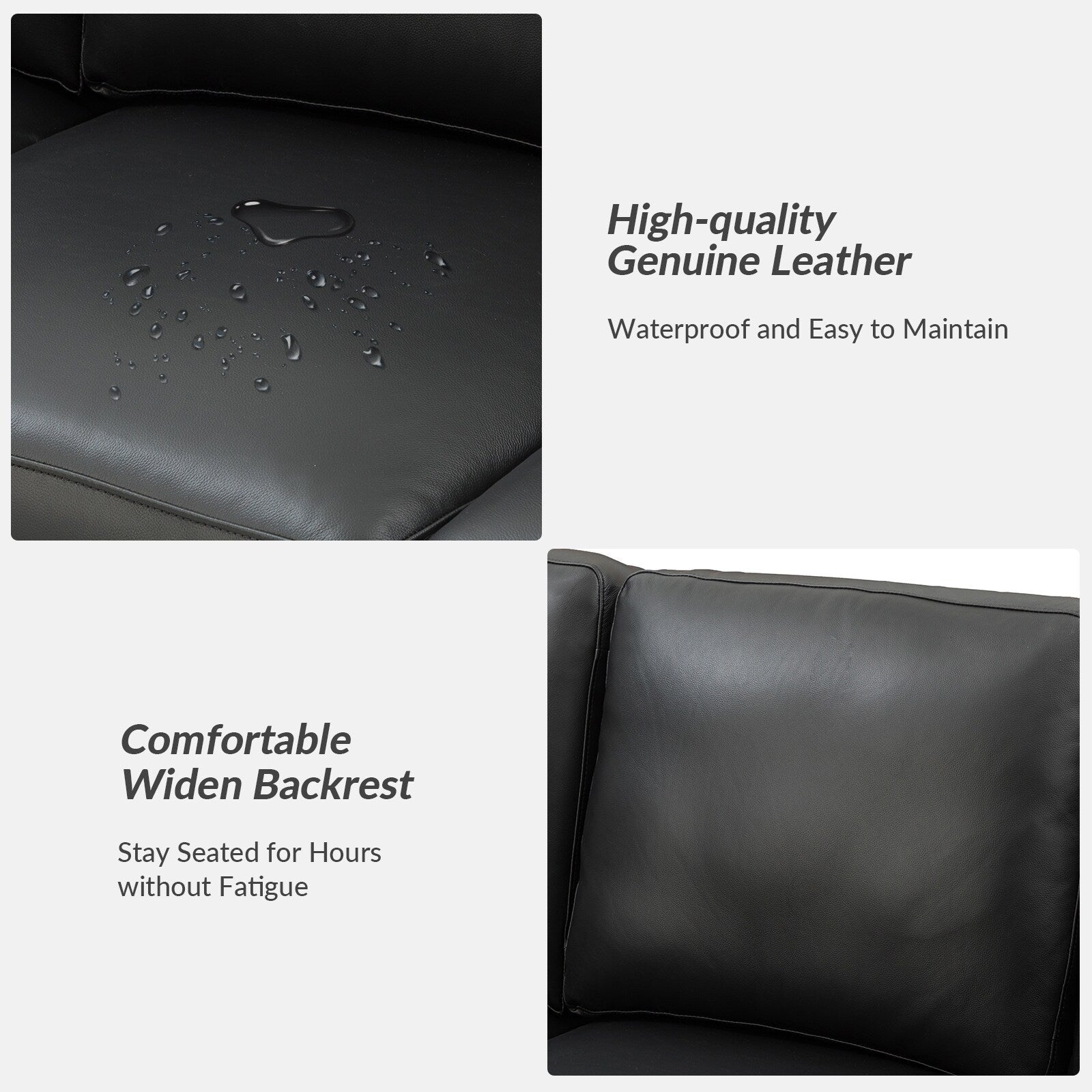 Canapé Ernando 83.46 en cuir véritable avec accoudoirs carrés et coussins