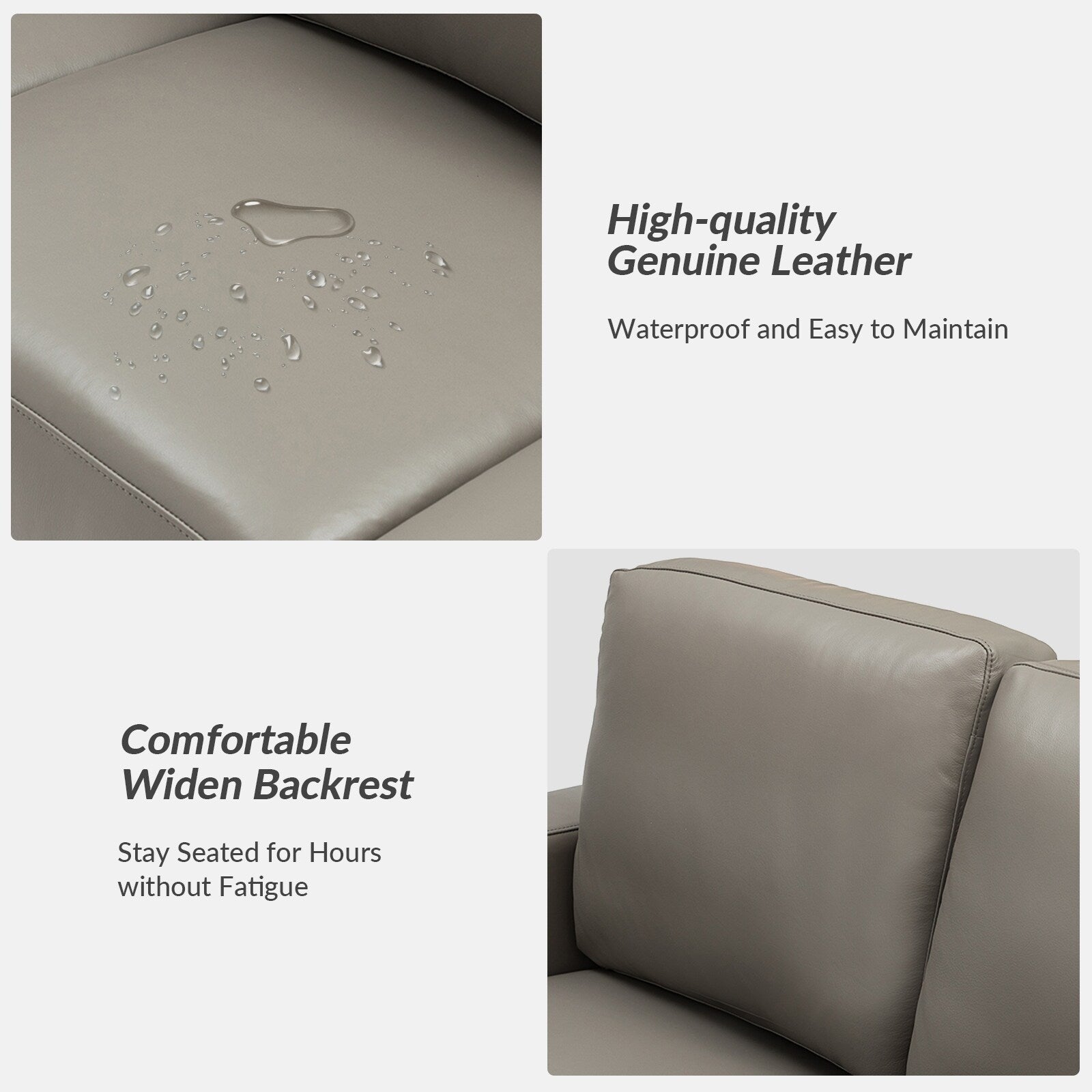 Canapé Ernando 83.46 en cuir véritable avec accoudoirs carrés et coussins