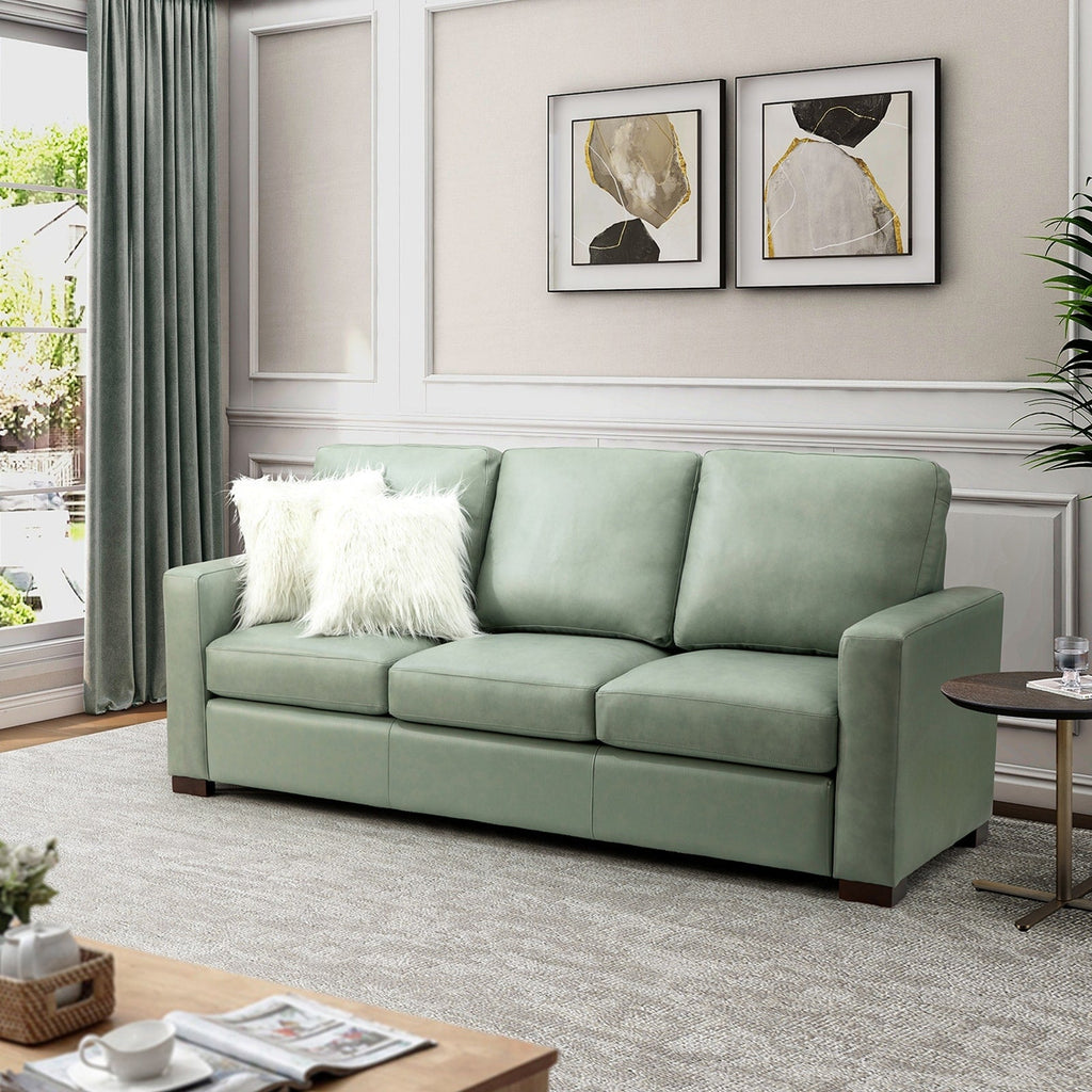 Canapé Ernando 83.46 en cuir véritable avec accoudoirs carrés et coussins