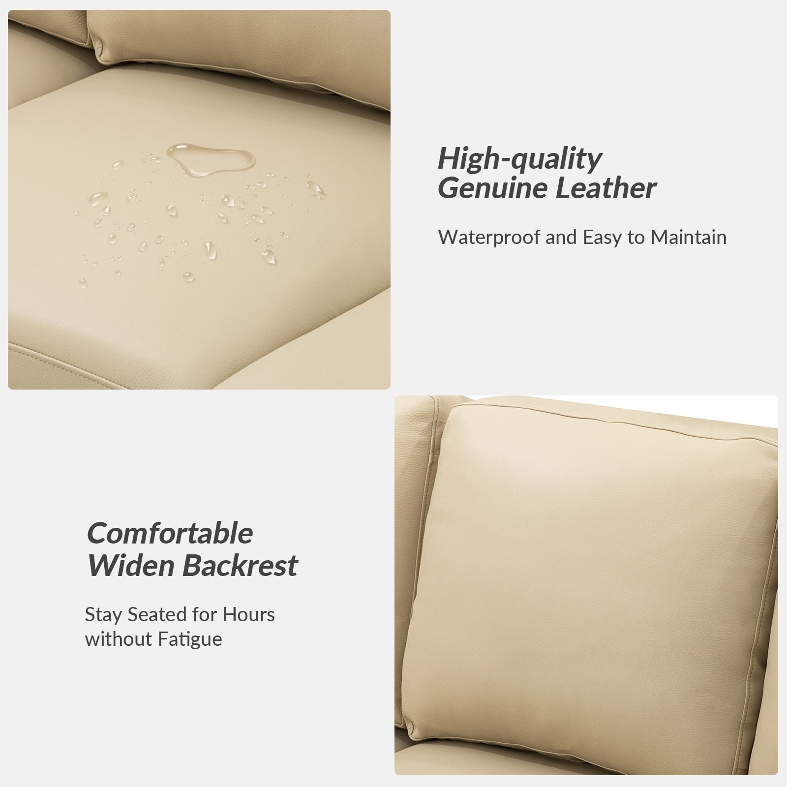 Canapé Ernando 83.46 en cuir véritable avec accoudoirs carrés et coussins