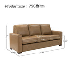 Canapé Ernando 83.46 en cuir véritable avec accoudoirs carrés et coussins