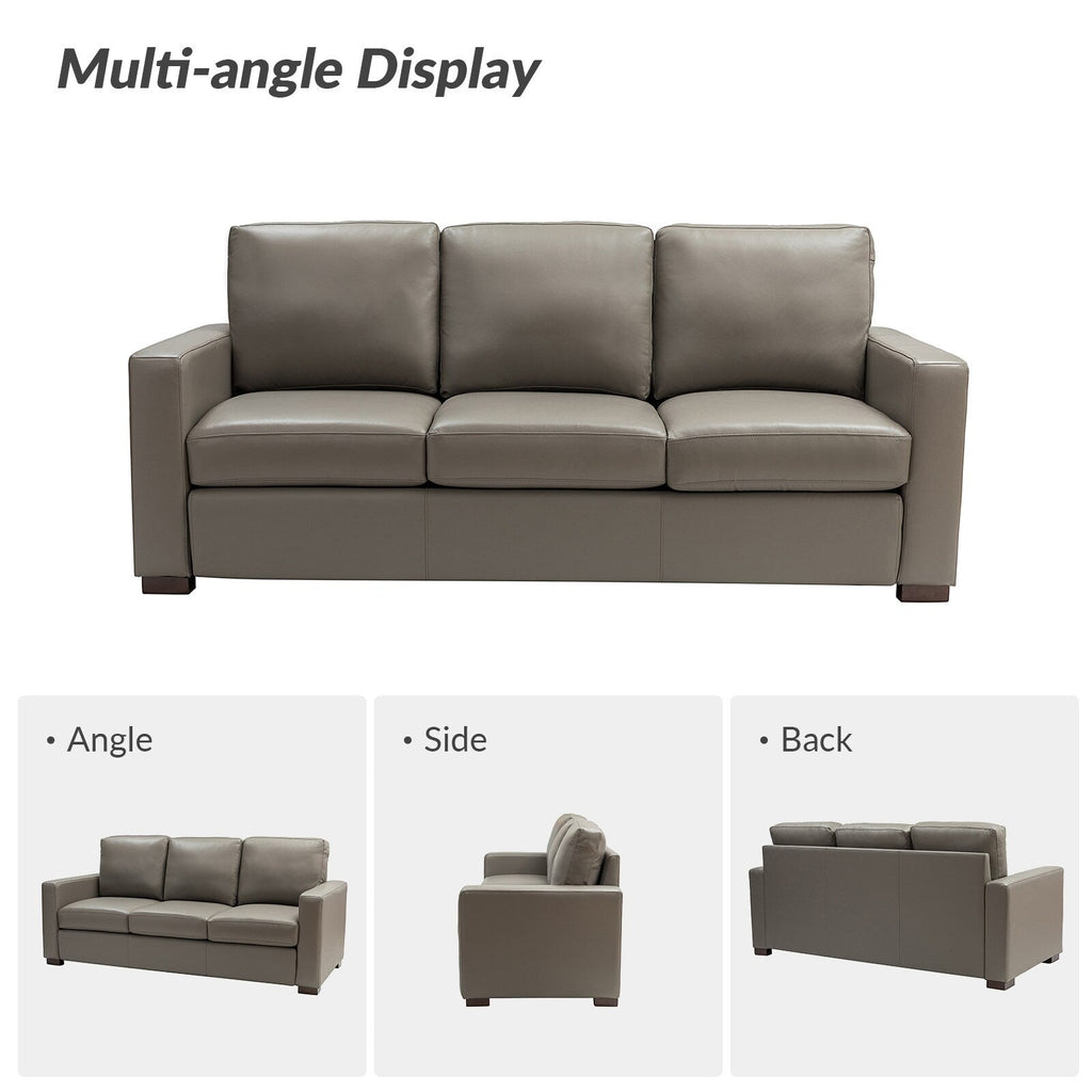 Canapé Ernando 83.46 en cuir véritable avec accoudoirs carrés et coussins