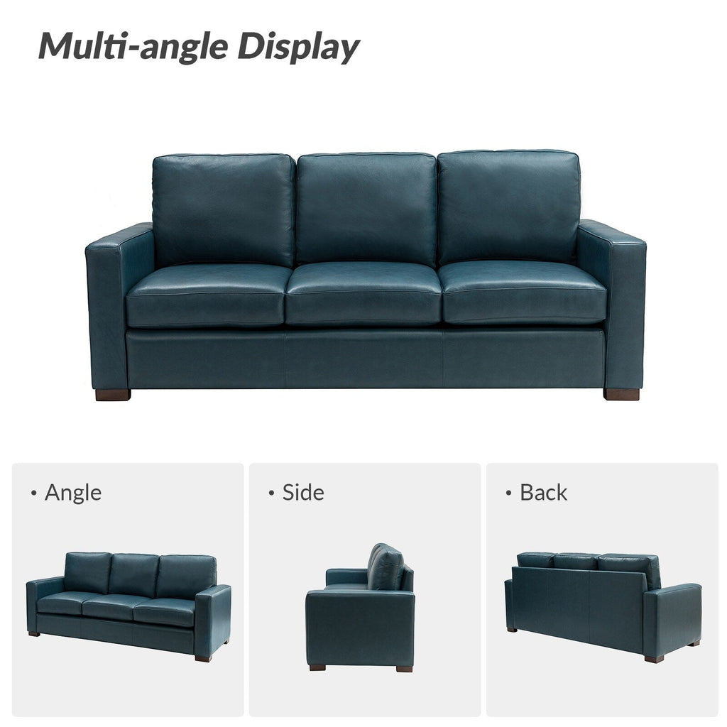 Canapé Ernando 83.46 en cuir véritable avec accoudoirs carrés et coussins