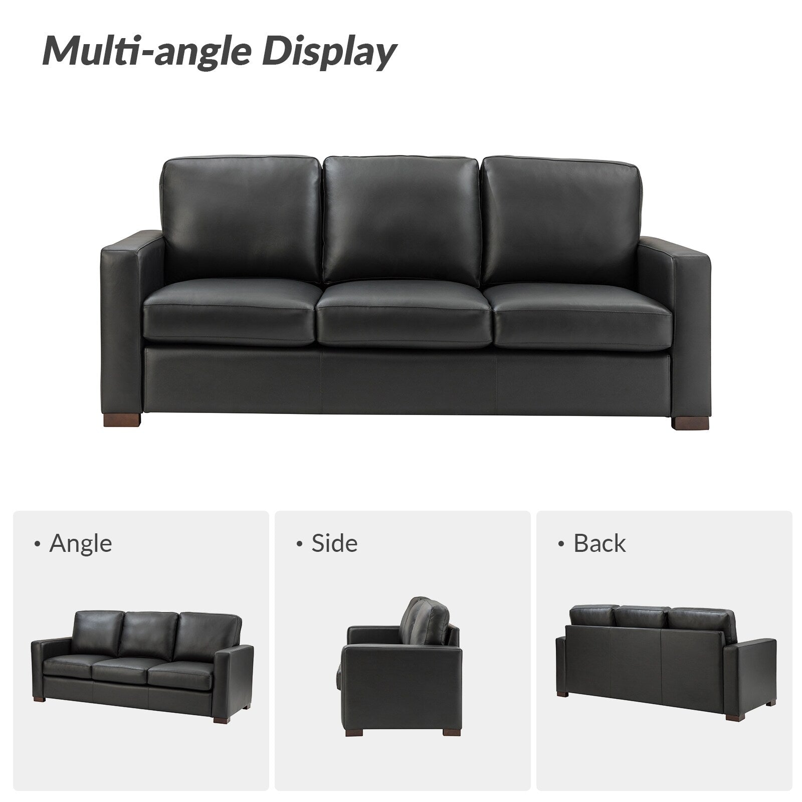 Canapé Ernando 83.46 en cuir véritable avec accoudoirs carrés et coussins