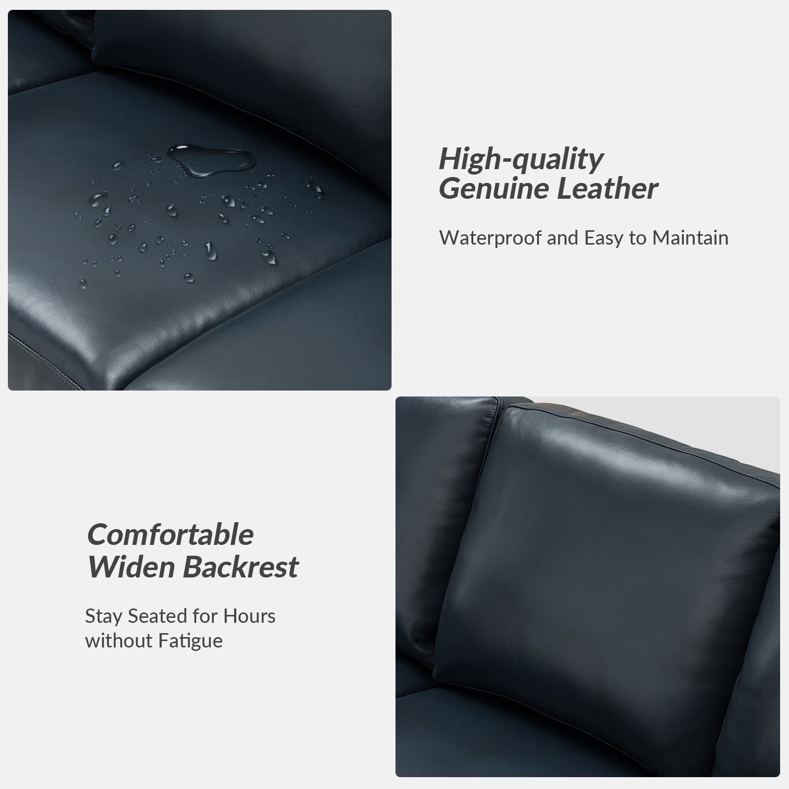 Canapé Ernando 83.46 en cuir véritable avec accoudoirs carrés et coussins