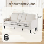 Canapé 3 places Erommy, canapé 72 pouces pour salon, canapé en tissu moderne avec 4 pieds en bois et 2 tiges de support en métal pour chambre