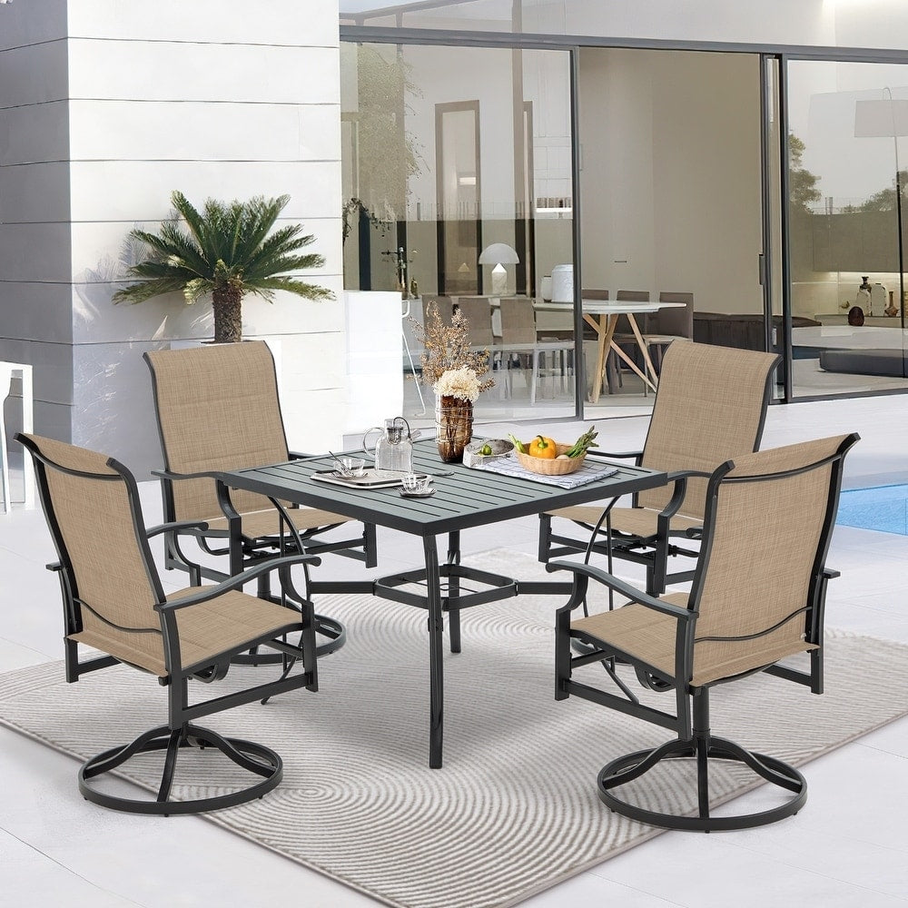 Ensemble de salle à manger d'extérieur Erommy avec chaises pivotantes à bascule, table en métal avec trou pour parasol, mobilier de jardin