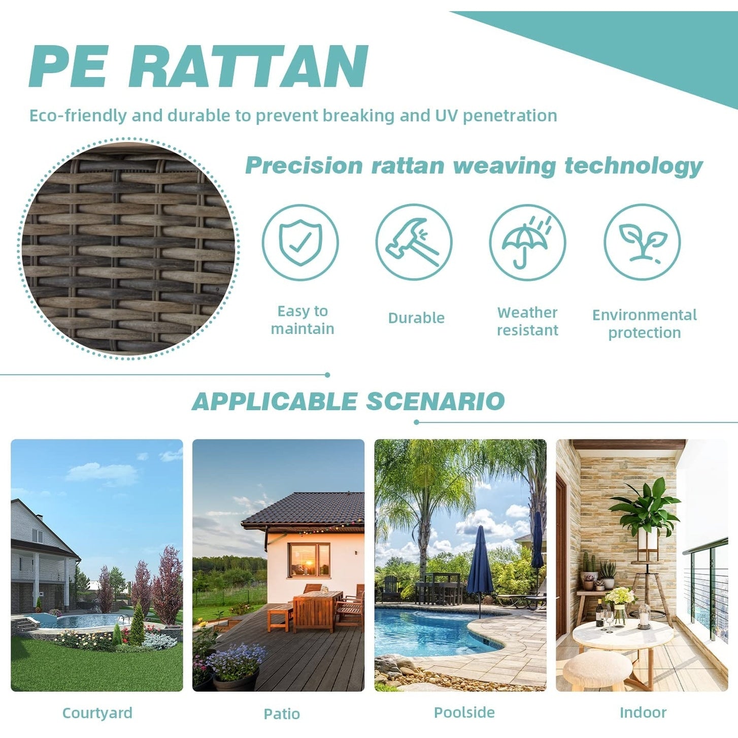 Ensemble de chaises de jardin pivotantes à bascule Erommy Outdoor 360° avec coussins épais et table basse en verre trempé pour jardin et arrière-cour