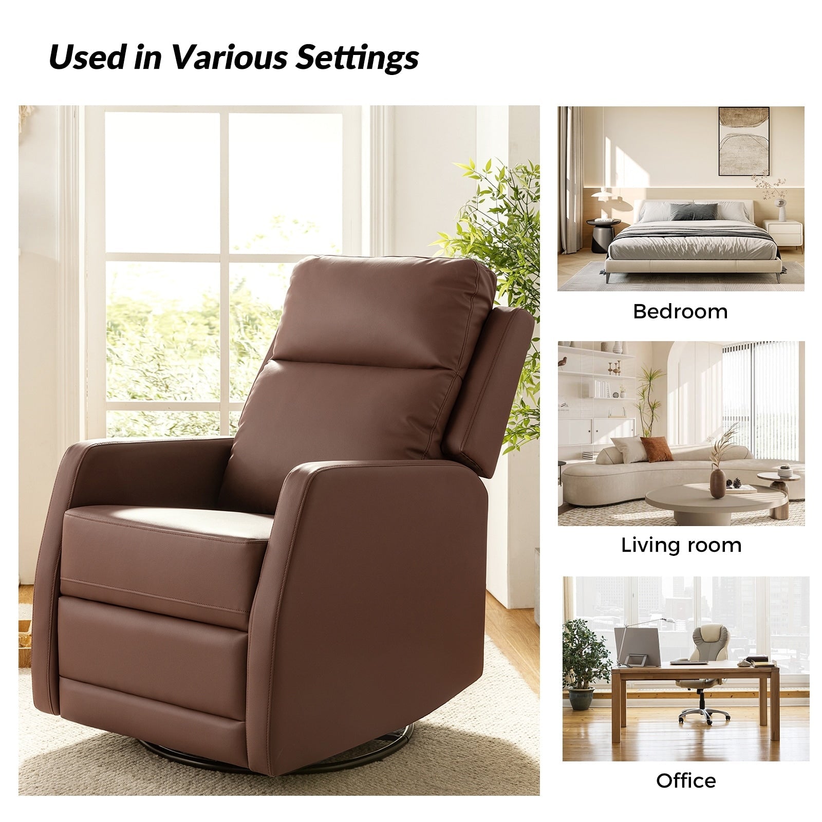 Fauteuil inclinable pivotant manuel Esteban en similicuir moderne avec dossier à oreilles, lot de 2