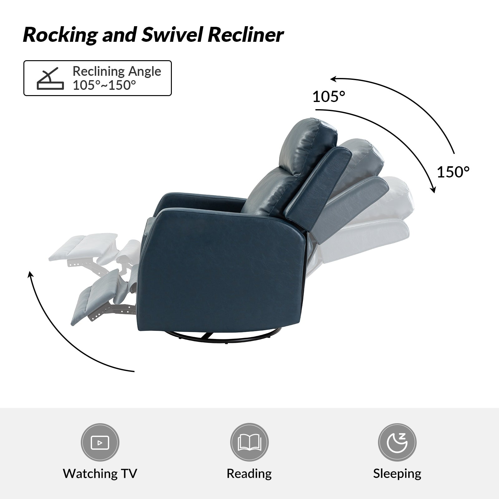 Fauteuil inclinable pivotant manuel Esteban en similicuir moderne avec dossier à oreilles, lot de 2