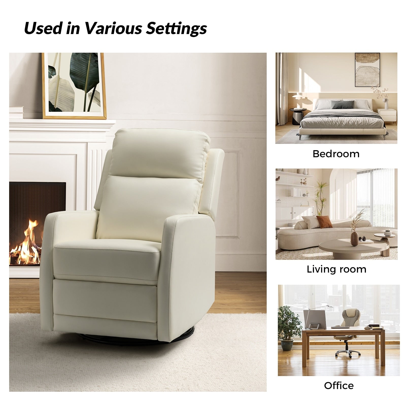 Fauteuil inclinable pivotant manuel Esteban en similicuir moderne avec dossier à oreilles, lot de 2